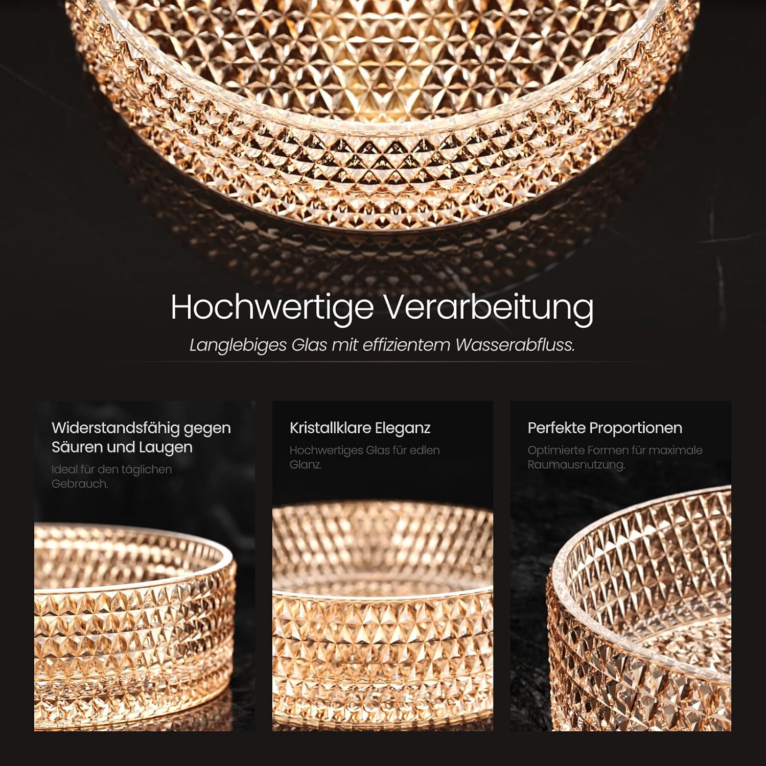 Emke Lavabo da appoggio rotondo in vetro oro rosa - immagine 4