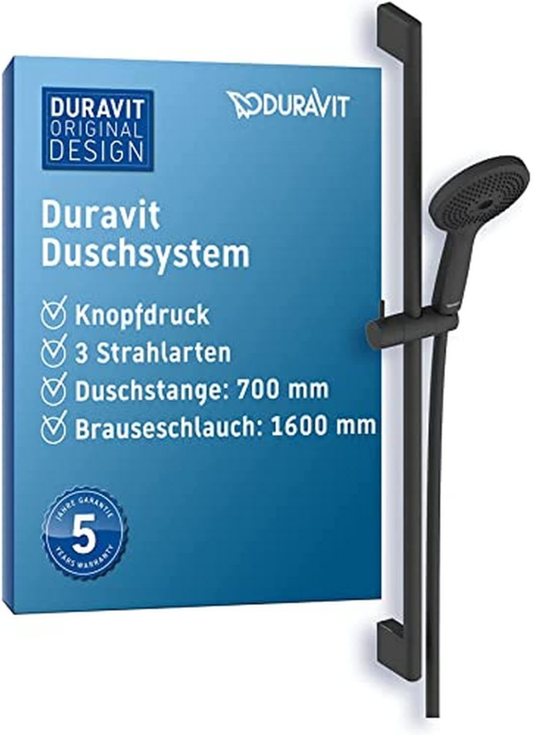 Duravit Universal Set Doccia 3 Tipi di Getto, Nero Opaco