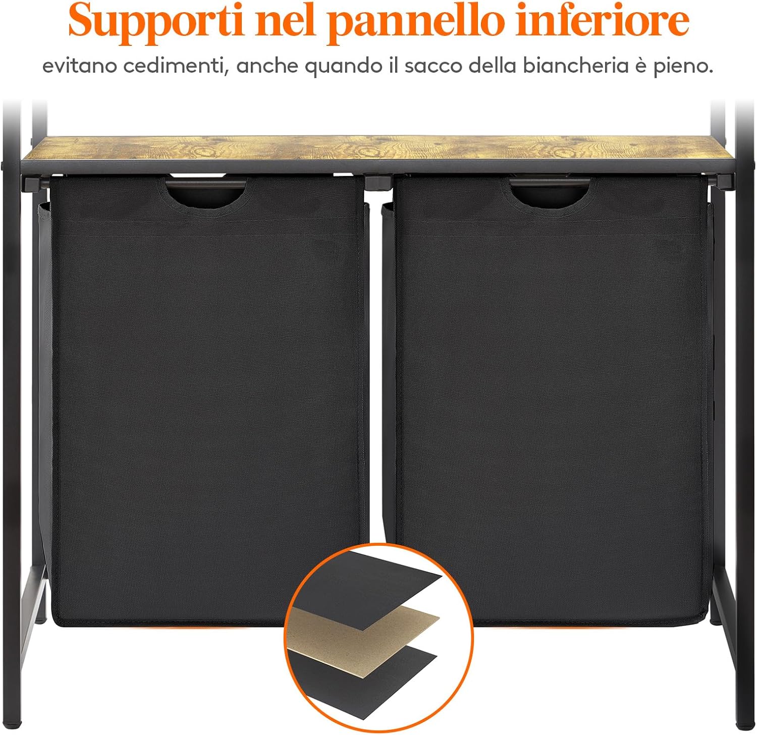 Lifewit Cesto Portabiancheria 2 Scomparti 95L Nero - immagine 5