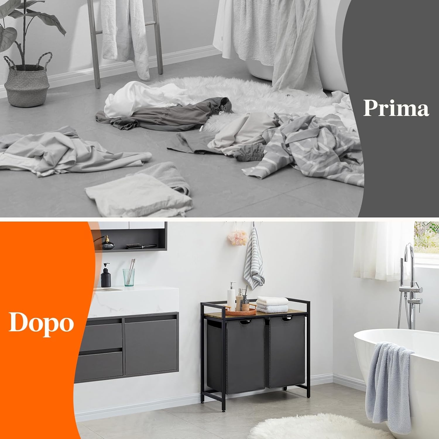 Lifewit Cesto Portabiancheria 2 Scomparti 95L Nero - immagine 6