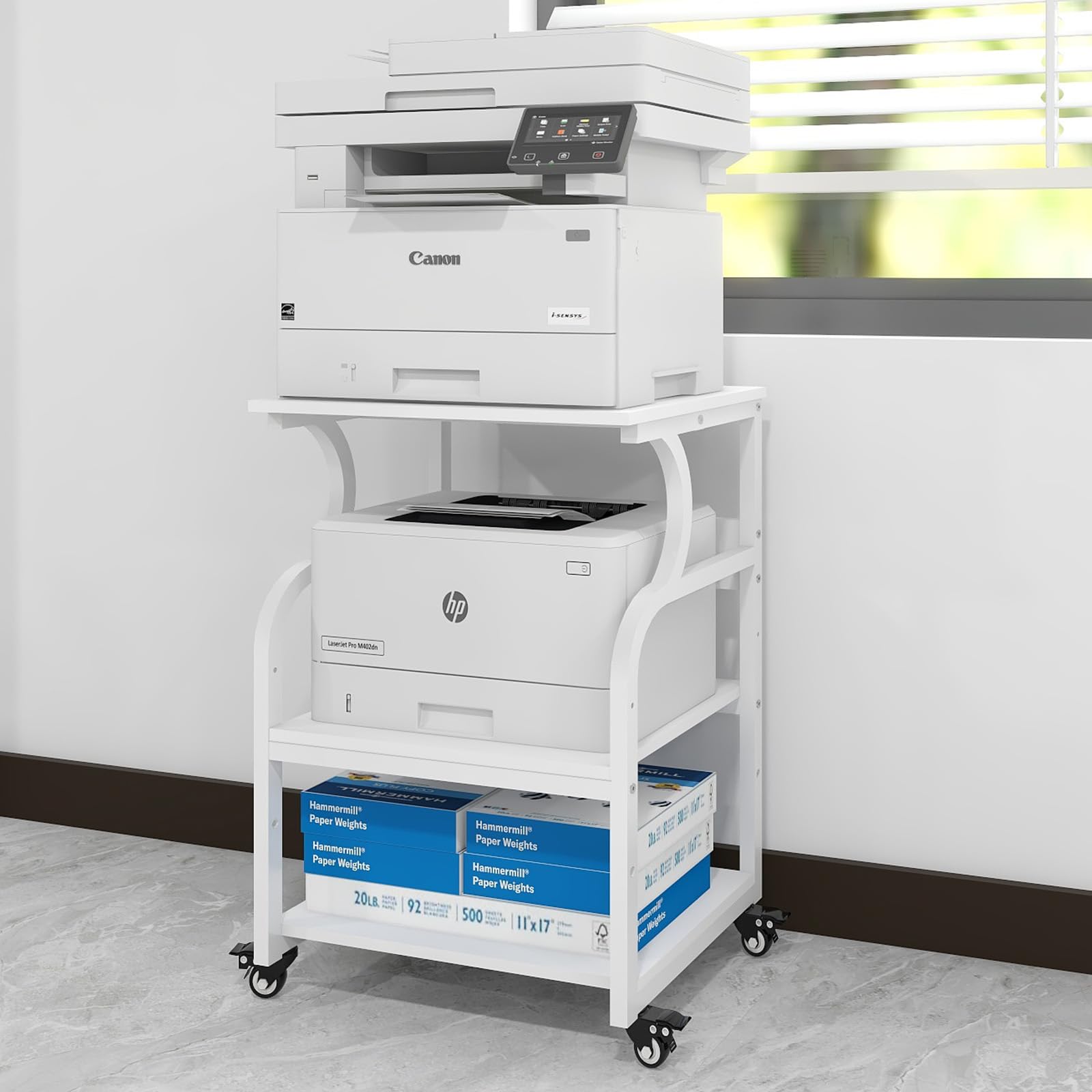 Puncia Supporto per Stampante 60x50x75CM con Ruote, Bianco