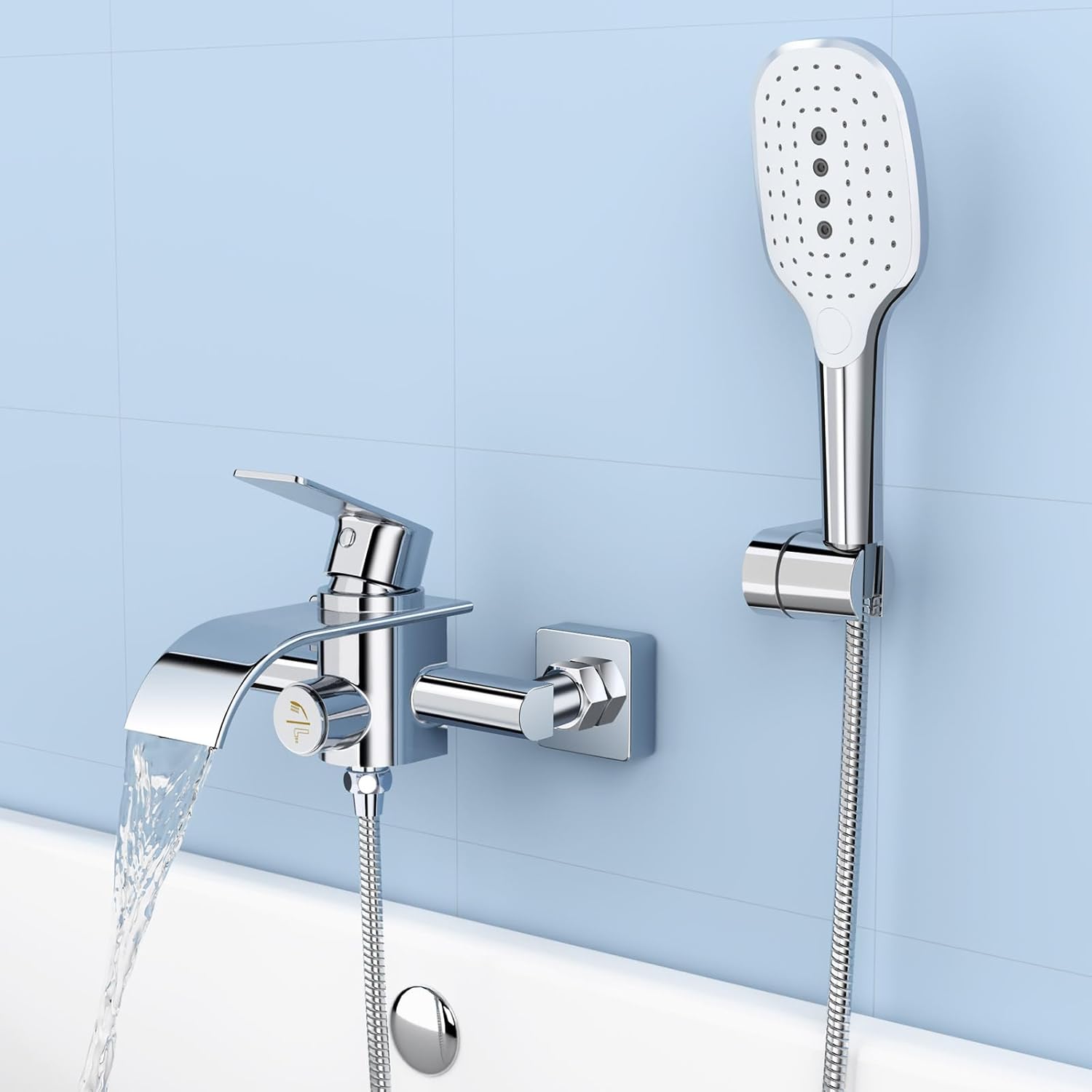 Kulaco Rubinetto Vasca con Doccetta in Ottone, Chrome - immagine 1