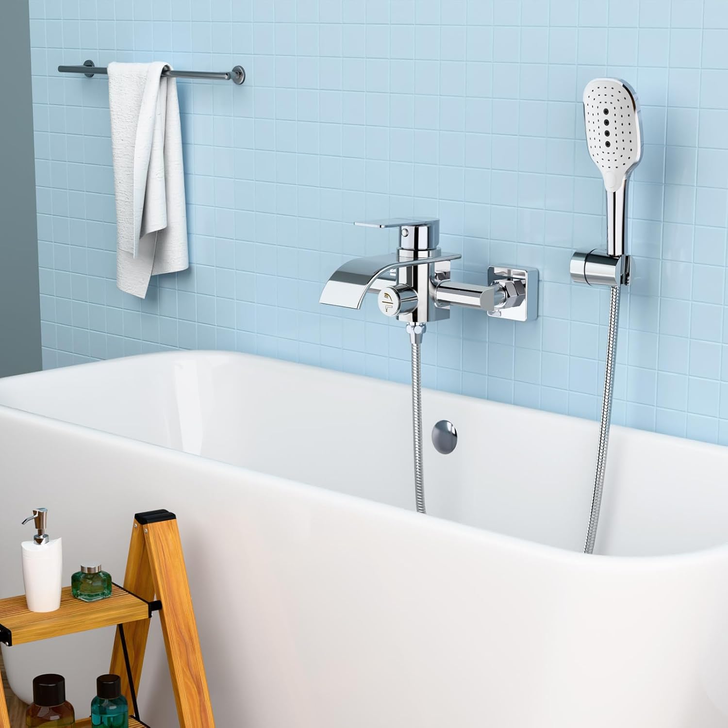 Kulaco Rubinetto Vasca con Doccetta in Ottone, Chrome - immagine 3