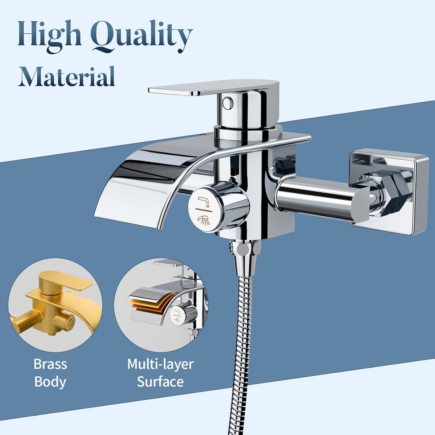 Kulaco Rubinetto Vasca con Doccetta in Ottone, Chrome - immagine 5