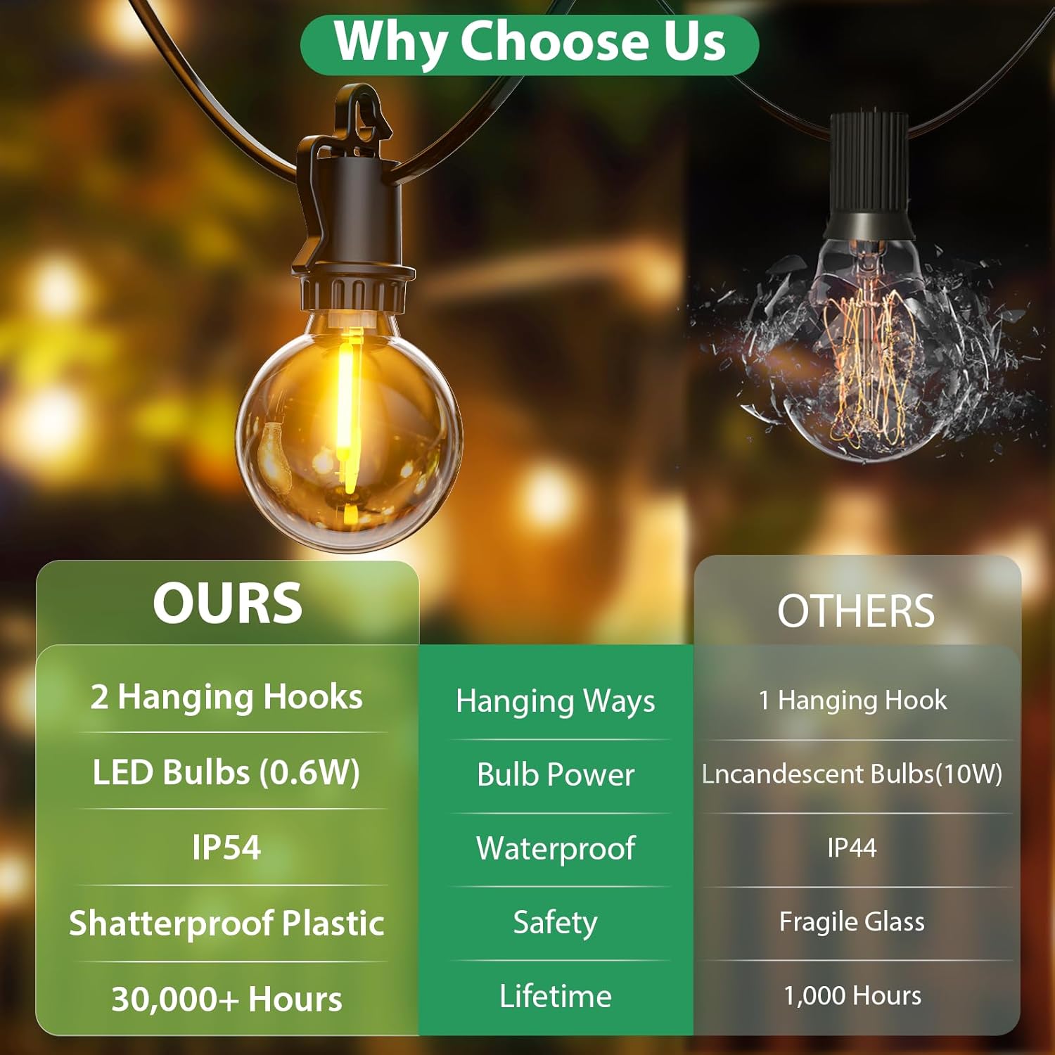 Fiflying Catena Luminosa Esterno G40 LED 8.8M/29FT - immagine 2