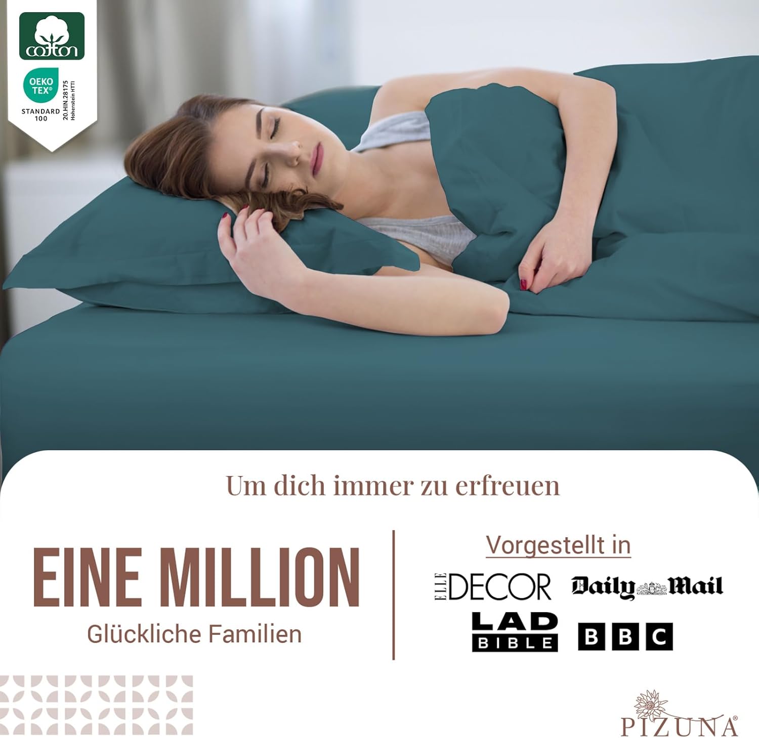 Pizuna Lenzuolo con Angoli in Cotone 160x200cm, Gris Pardo - immagine 5