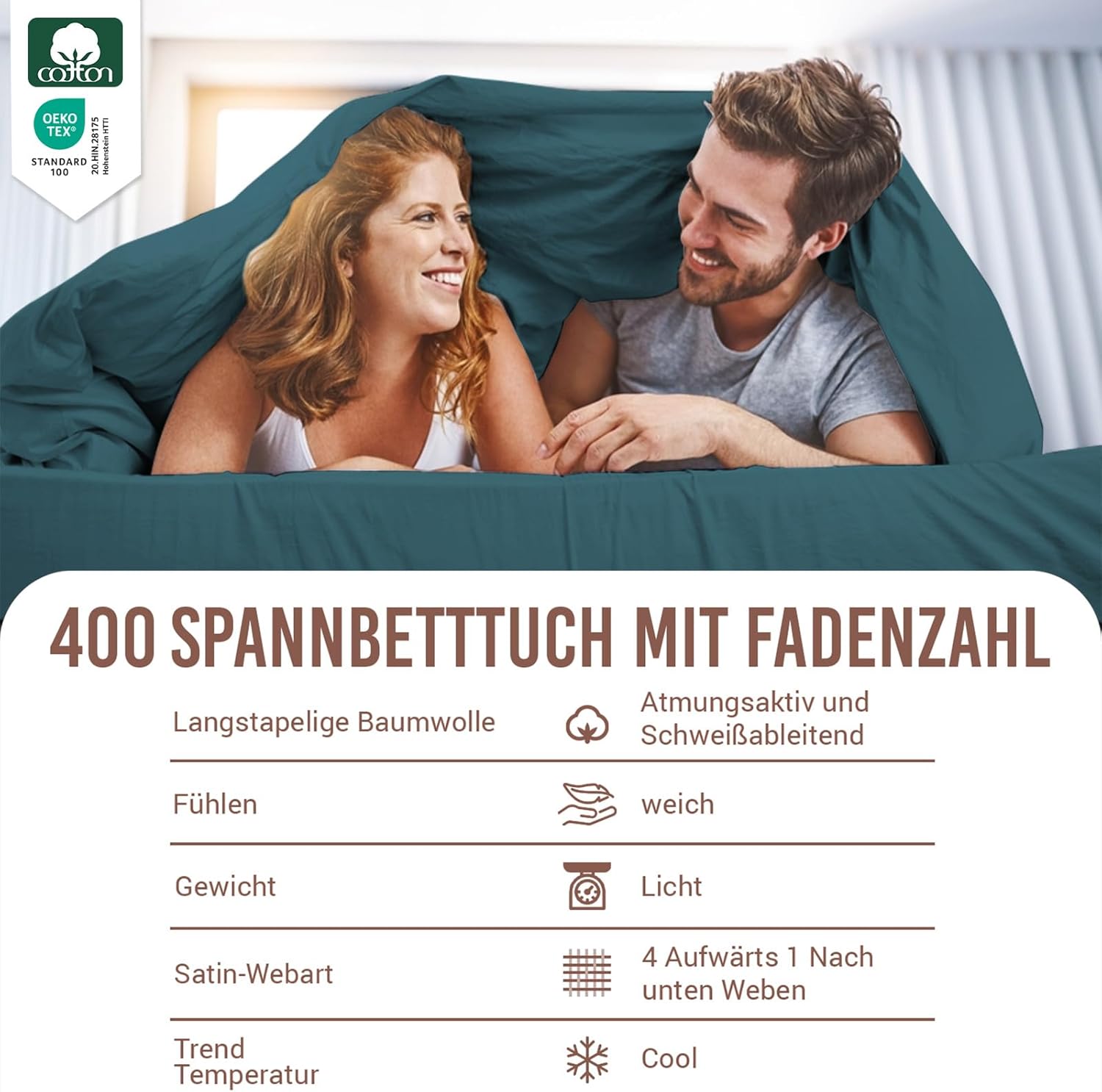 Pizuna Lenzuolo con Angoli in Cotone 160x200cm, Gris Pardo - immagine 7