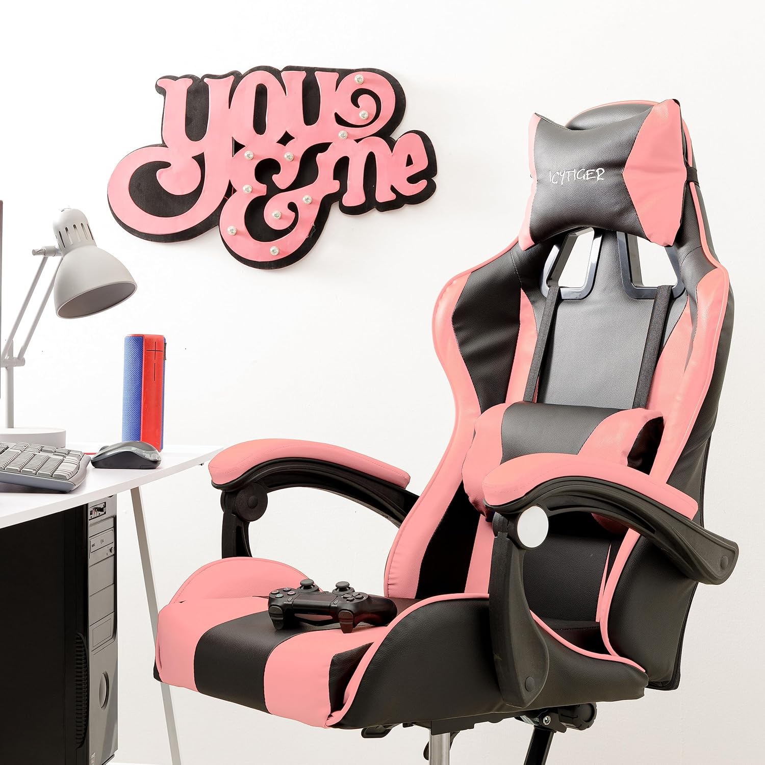 Baroni Home Sedia da Gaming Ergonomica, Rosa - immagine 2