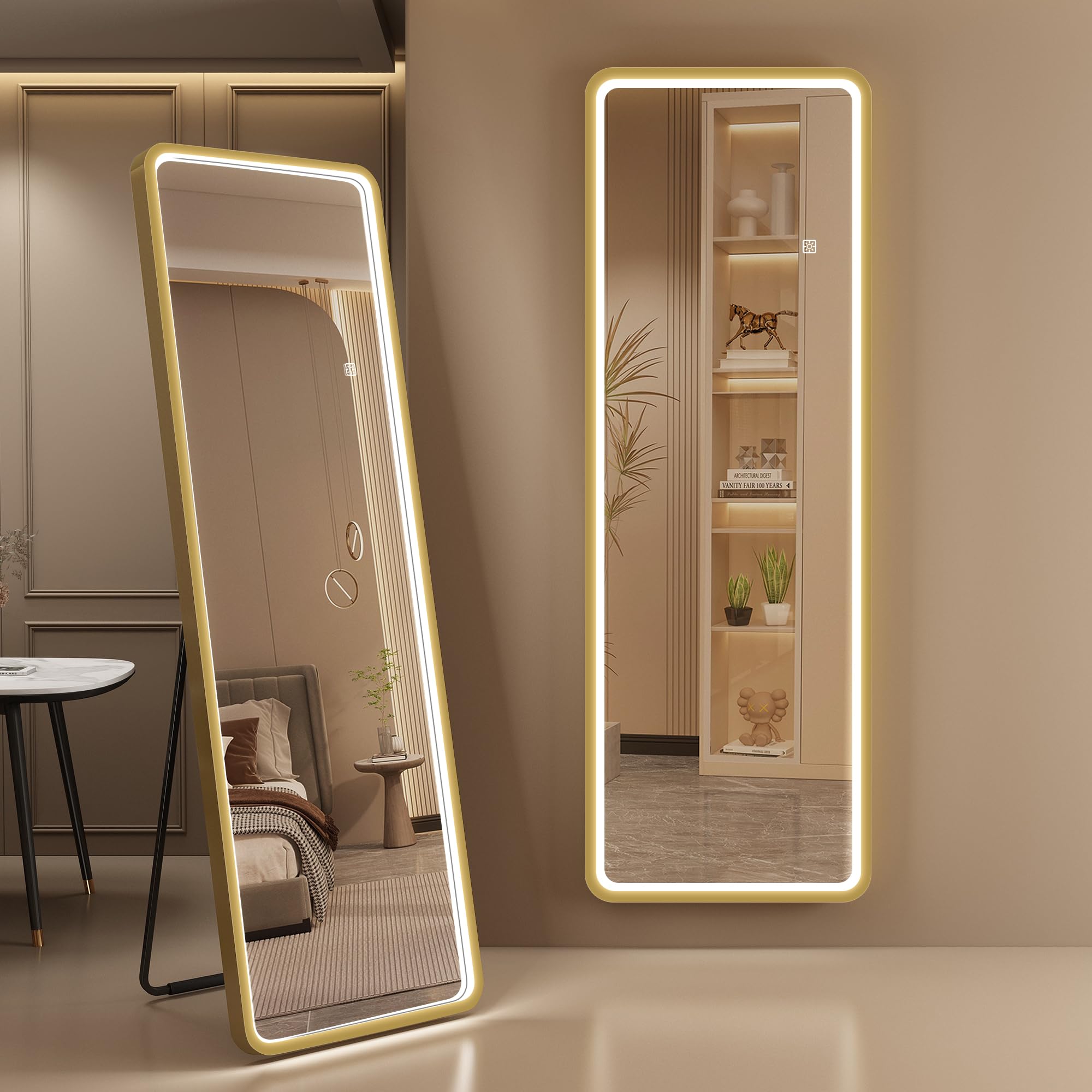 S'bagno Specchio da Parete Lungo con Luci LED 160x50 cm, Oro