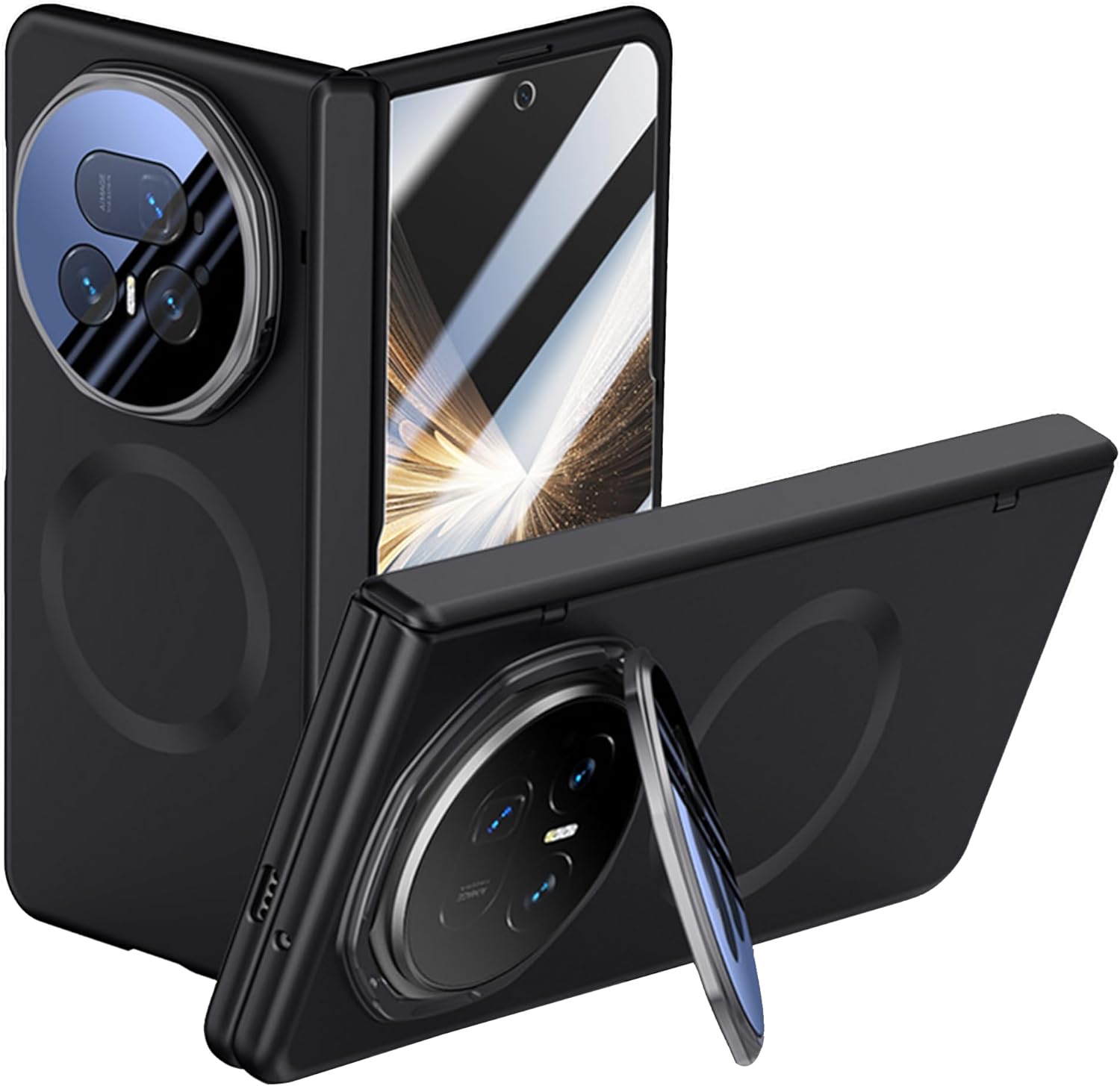 Cover per Honor Magic V5 con Supporto e Vetro Temperato, Nero - immagine 1