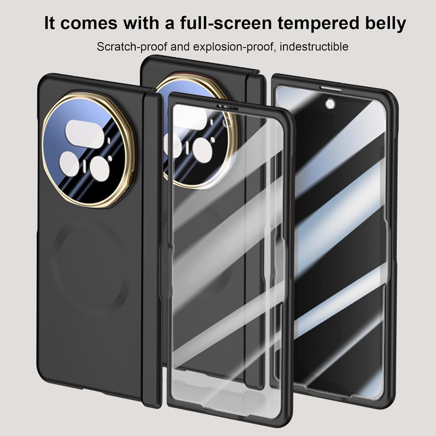 Cover per Honor Magic V5 con Supporto e Vetro Temperato, Nero - immagine 2