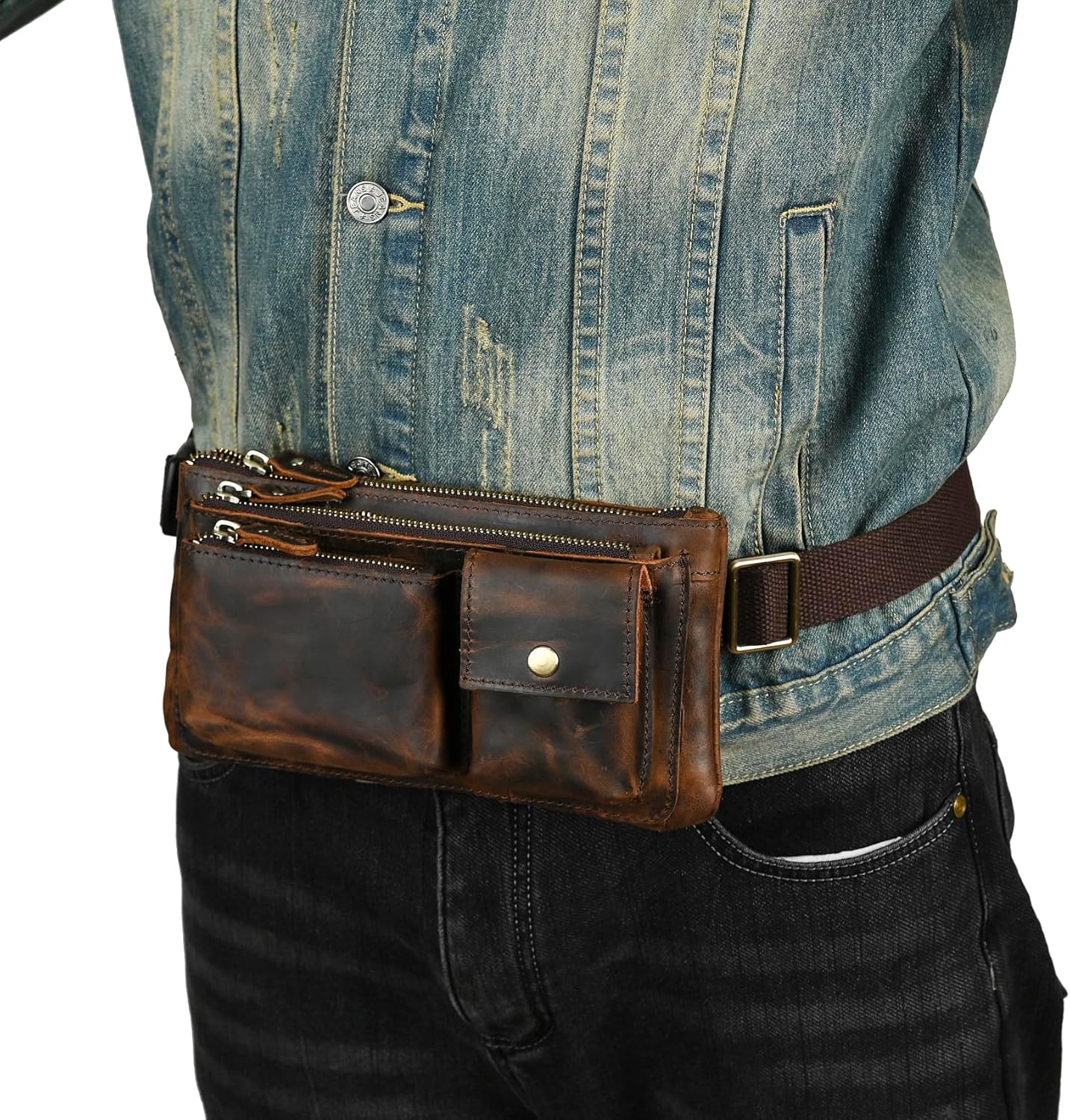 Fanny Waist Pack in Vera Pelle, Marrone - immagine 3