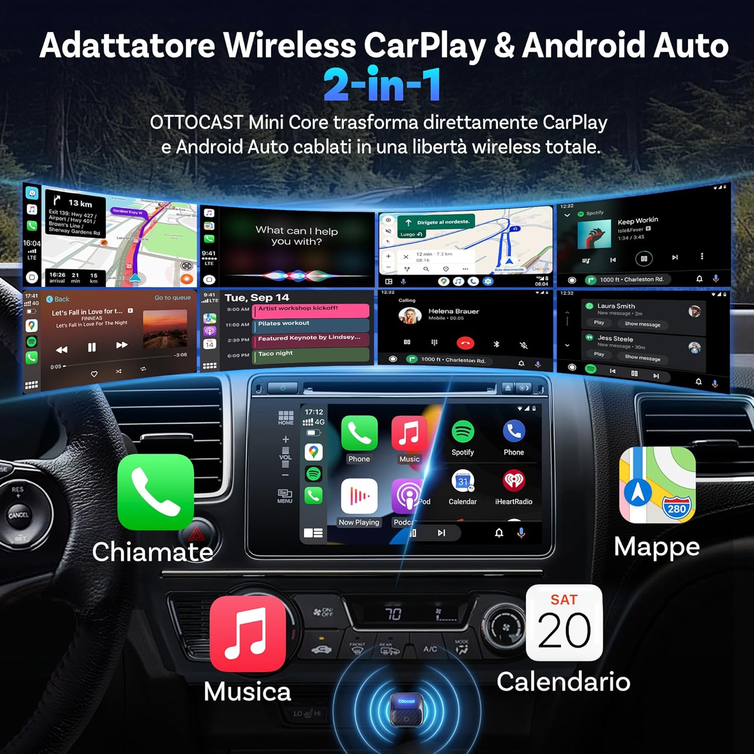 Ottocast Mini Core 2-in-1 Wireless CarPlay & Android Auto - immagine 3