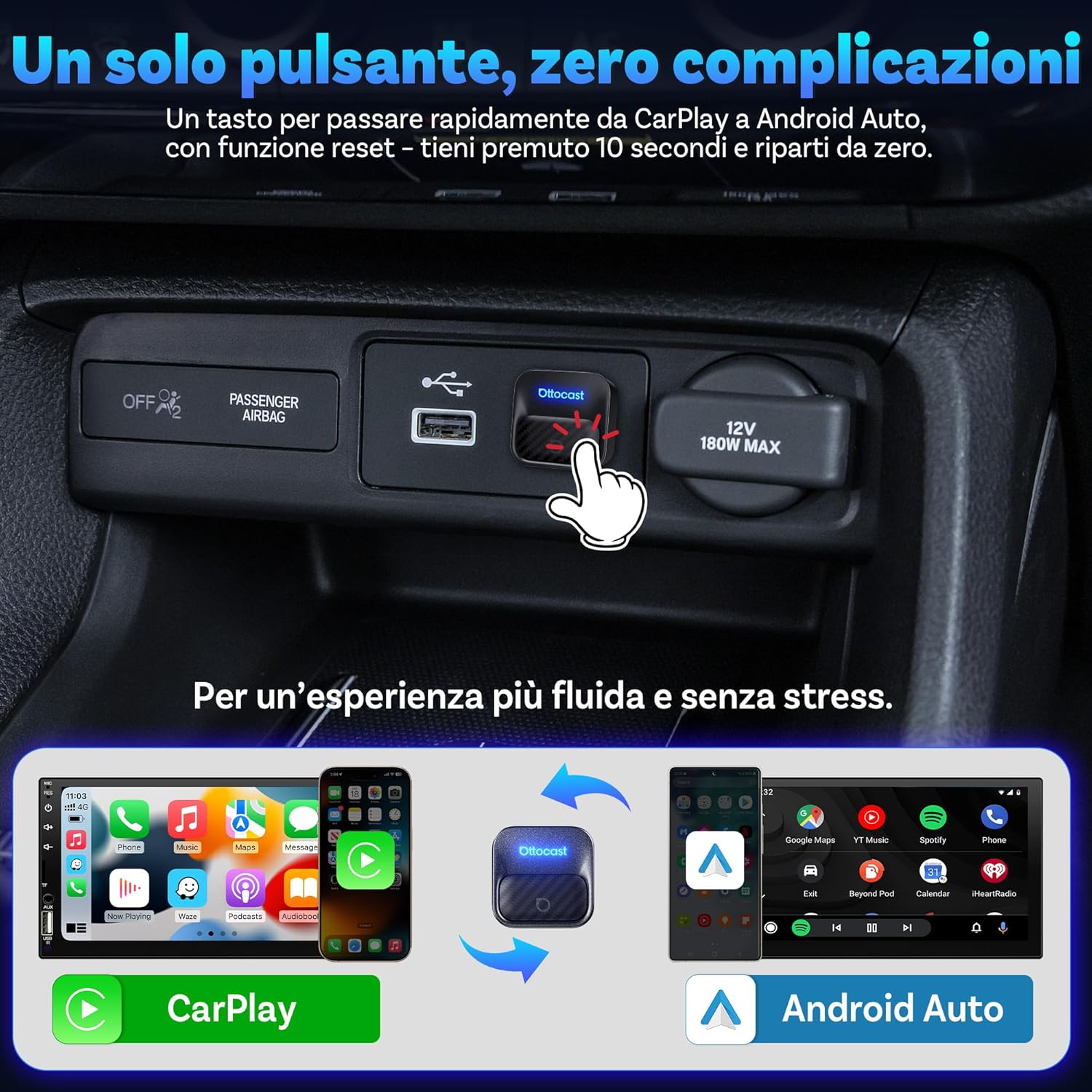 Ottocast Mini Core 2-in-1 Wireless CarPlay & Android Auto - immagine 4