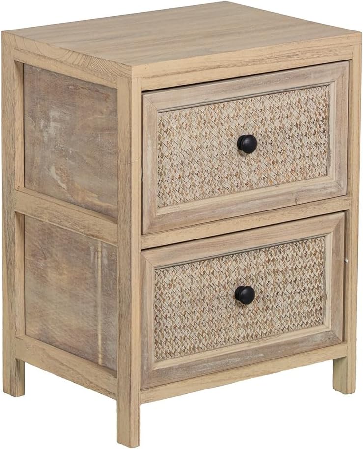 Drw Cassettiera Rettangolare Legno 2 Cassetti Vimini