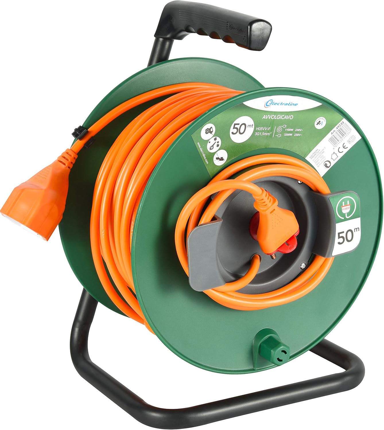 Electraline 49233 Prolunga Giardino con Avvolgicavo 50mt