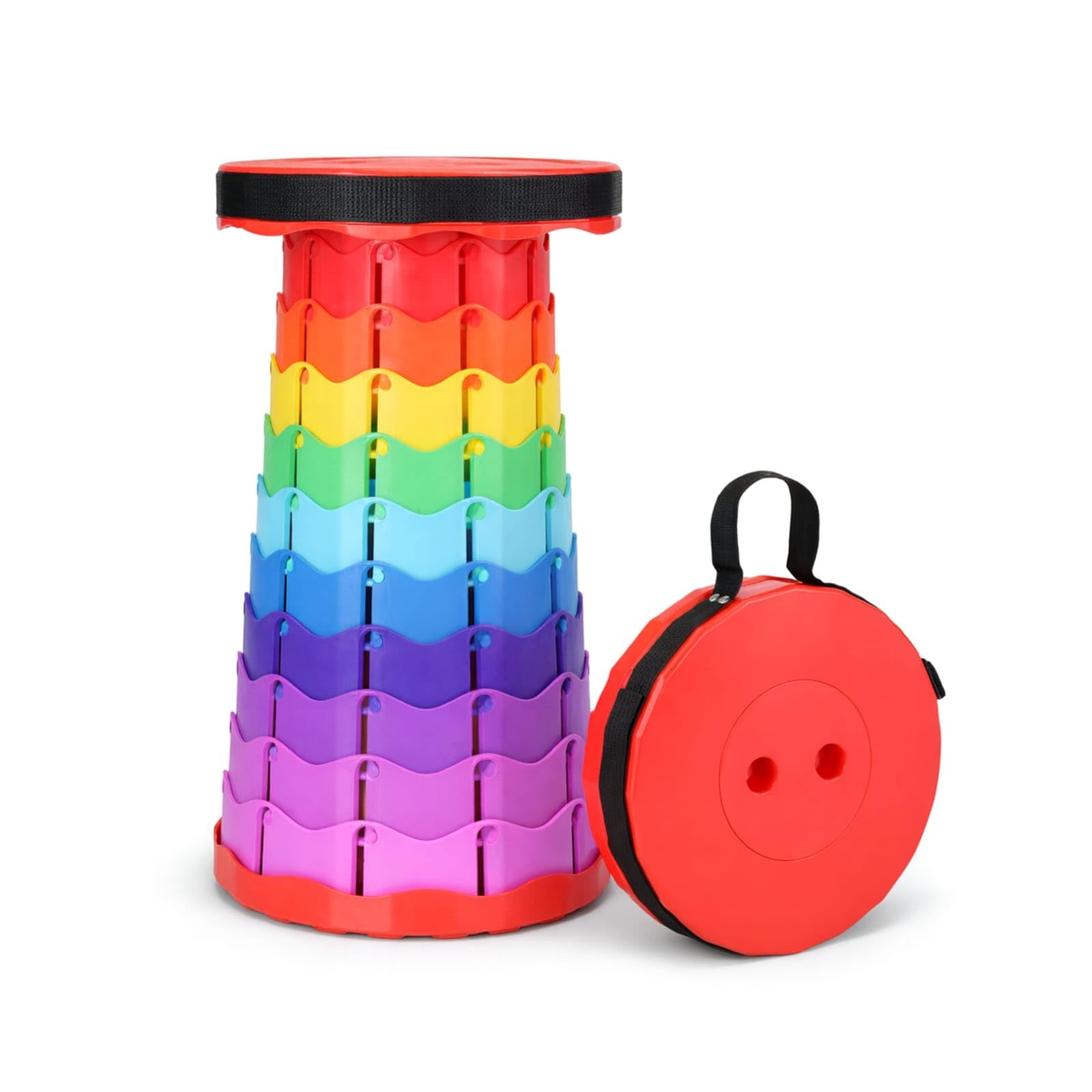 Ermand Sgabello Pieghevole Telescopico, Sgabello Portatile con Tracolla, Altezza Regolabile, Portata fino a 150 kg, Seduta da Campeggio Compatta per Pesca, Spiaggia, Viaggi e Outdoor