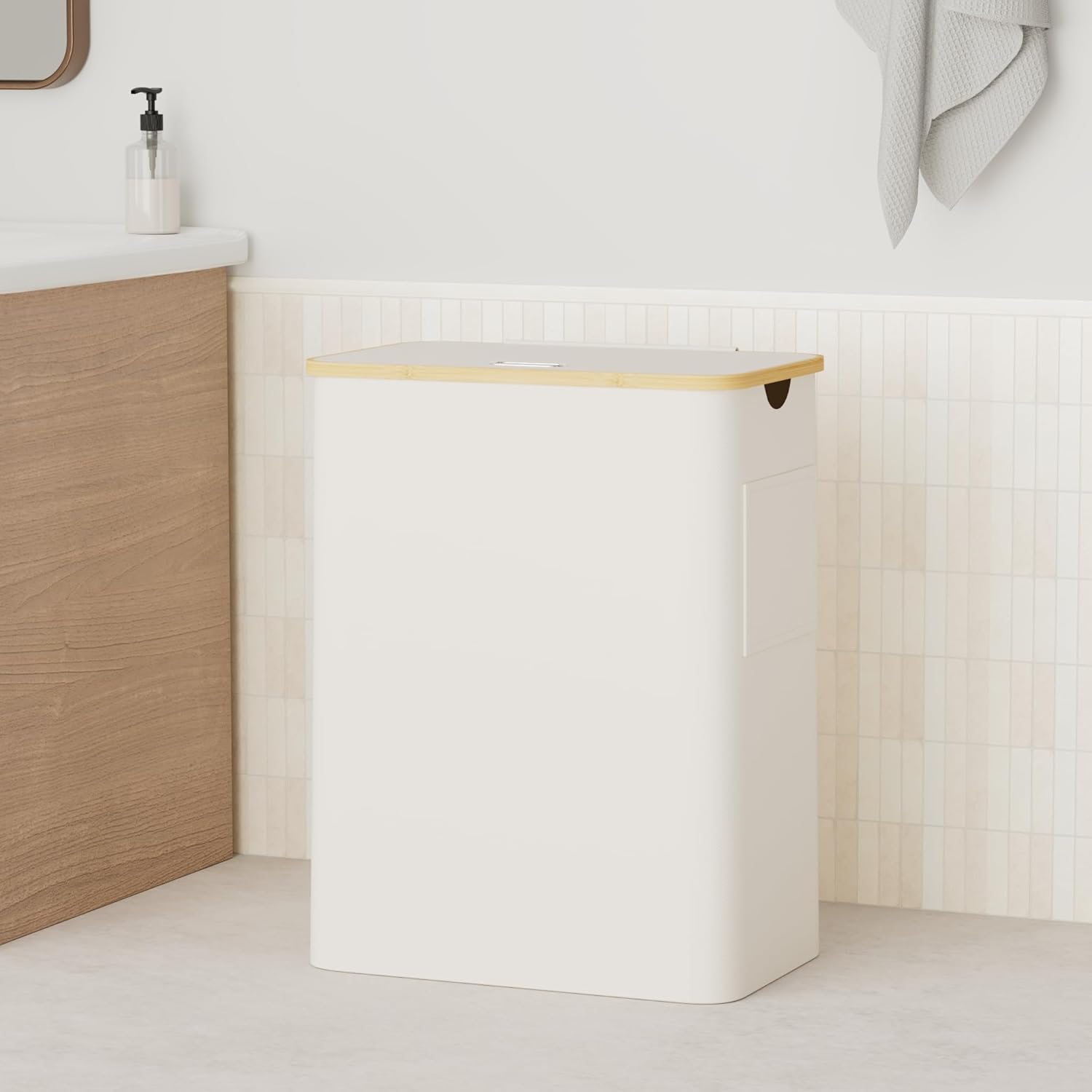 Ousfot Cesto Biancheria 3 Scomparti 158L, Beige - immagine 2