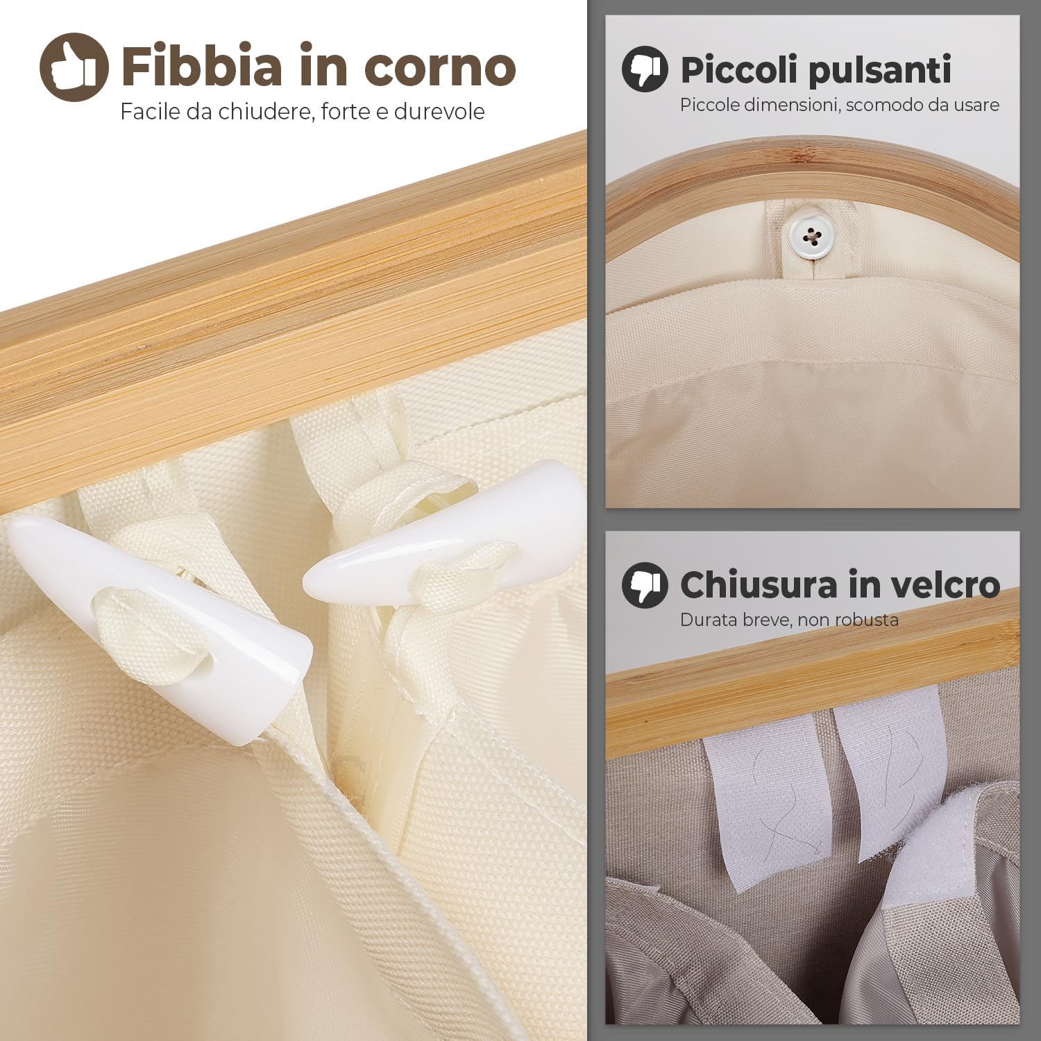 Ousfot Cesto Biancheria 3 Scomparti 158L, Beige - immagine 5