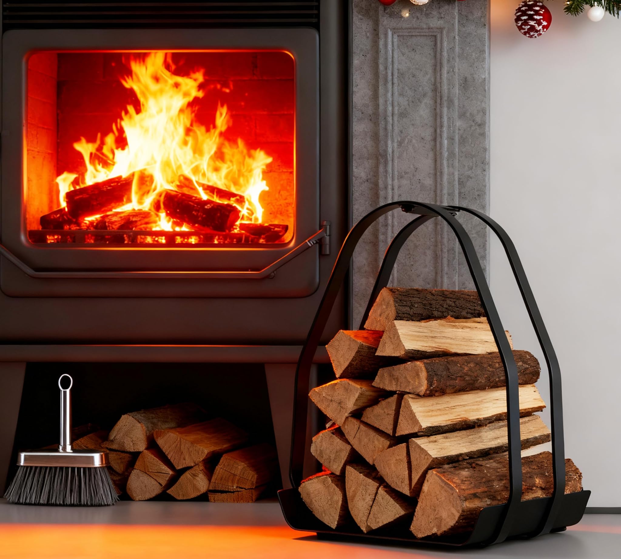 Kingson Cestino Legna da Ardere in Metallo Nero 36x35x48cm