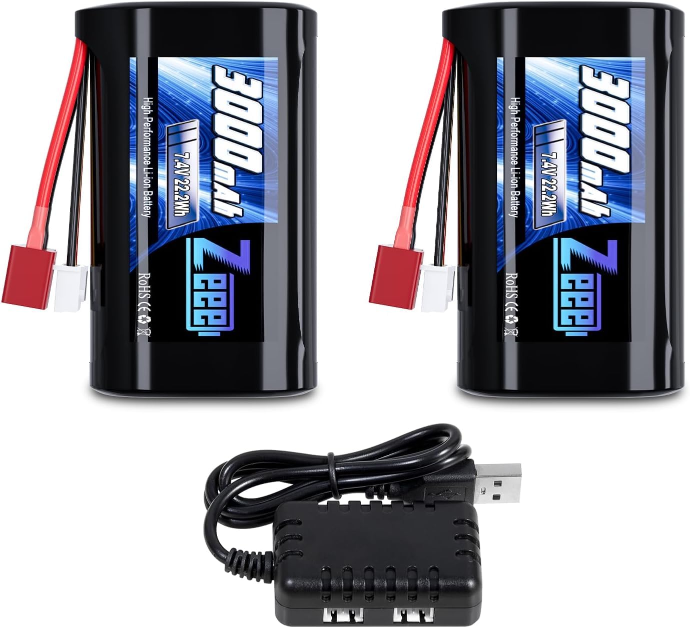Zeee 2S Batteria Li-ion 7.4V 3000mAh con Connettore Deans (2 pz)