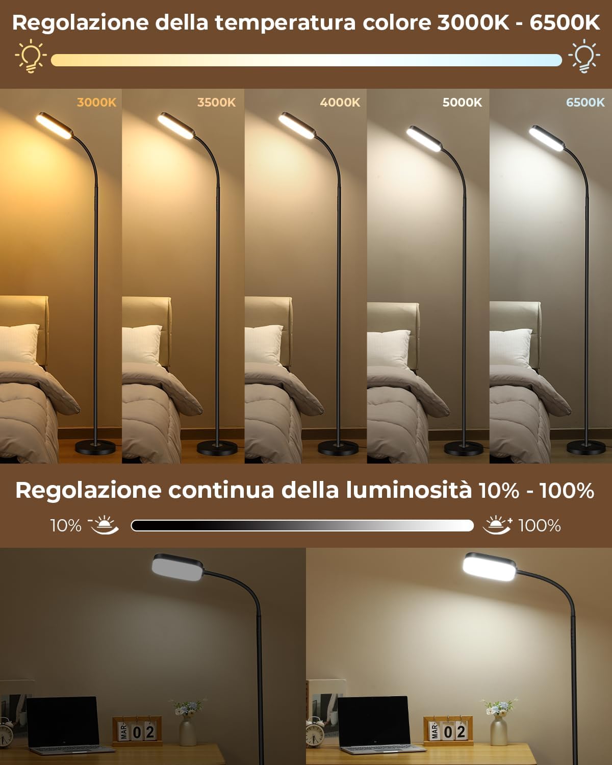 Lampada da Terra LED Dimmerabile 18W 1850lm - immagine 3