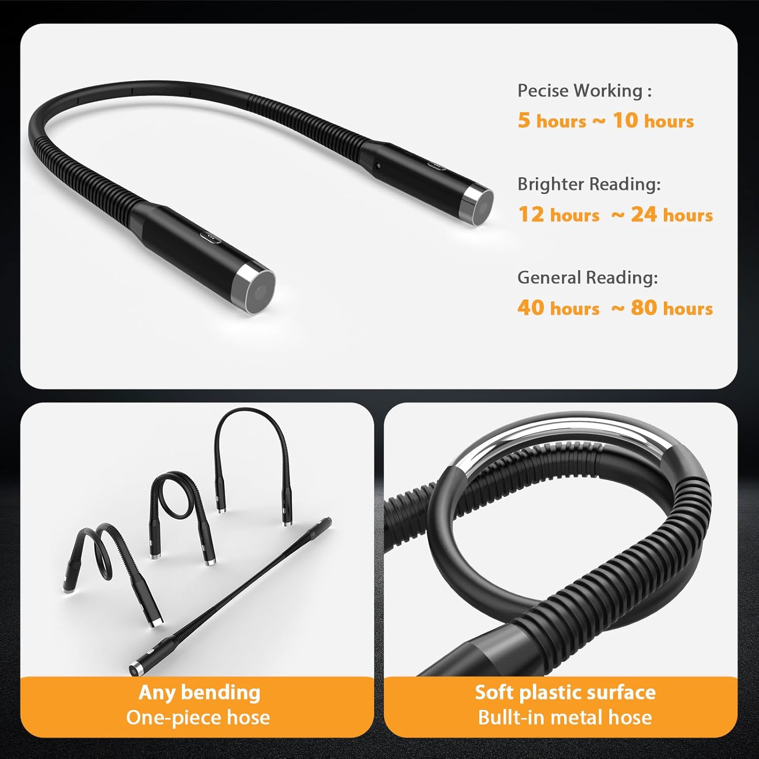 Diboniur Lampada da Lettura Ricaricabile, Nero - immagine 4