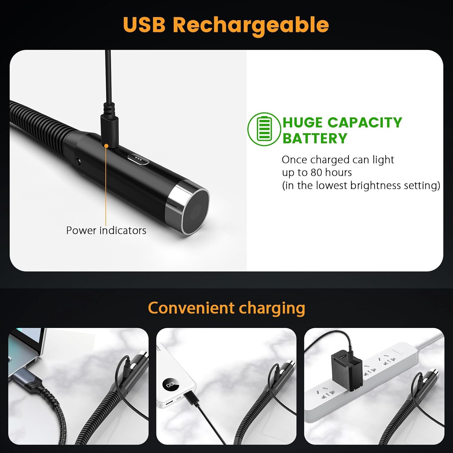 Diboniur Lampada da Lettura Ricaricabile, Nero - immagine 6