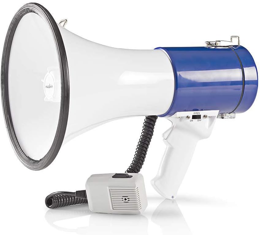 nedis - Megafono 25W con Sirena Integrata, Bianco/Blu - immagine 6