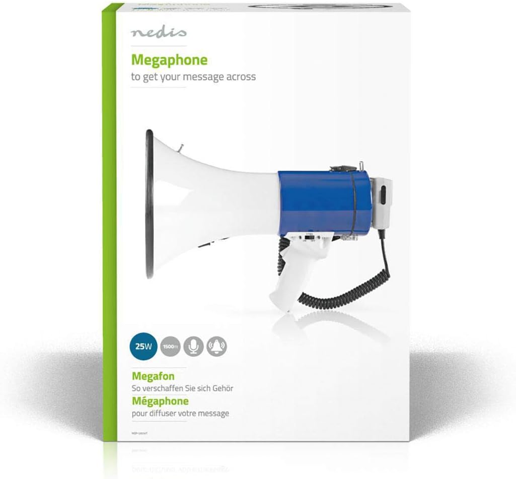 nedis - Megafono 25W con Sirena Integrata, Bianco/Blu - immagine 7