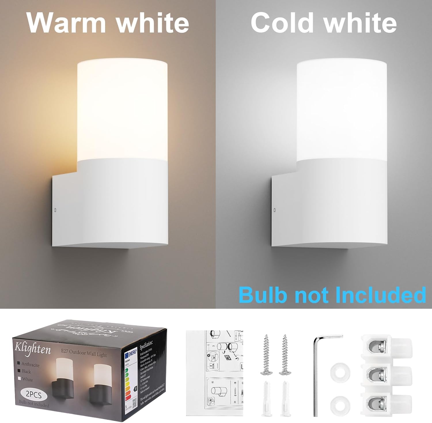 Klighten 2 Pezzi Lampada da Parete E27 Esterno/Interno - immagine 2
