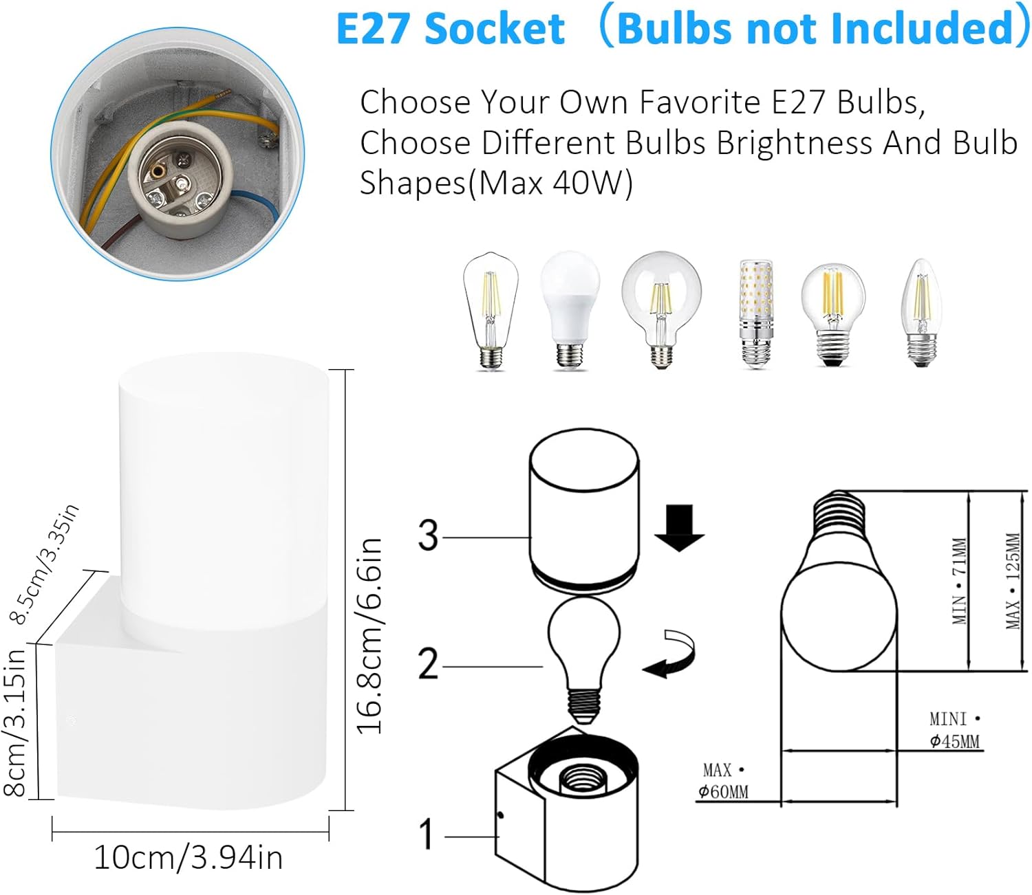 Klighten 2 Pezzi Lampada da Parete E27 Esterno/Interno - immagine 5
