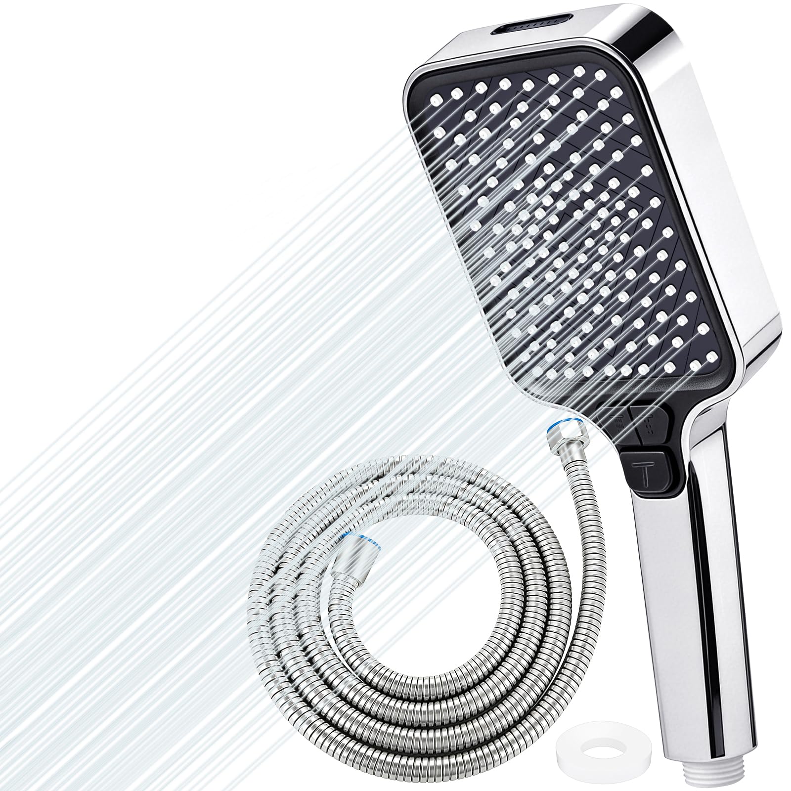Soffione Doccia Anticalcare Alta Pressione con Tubo 2m