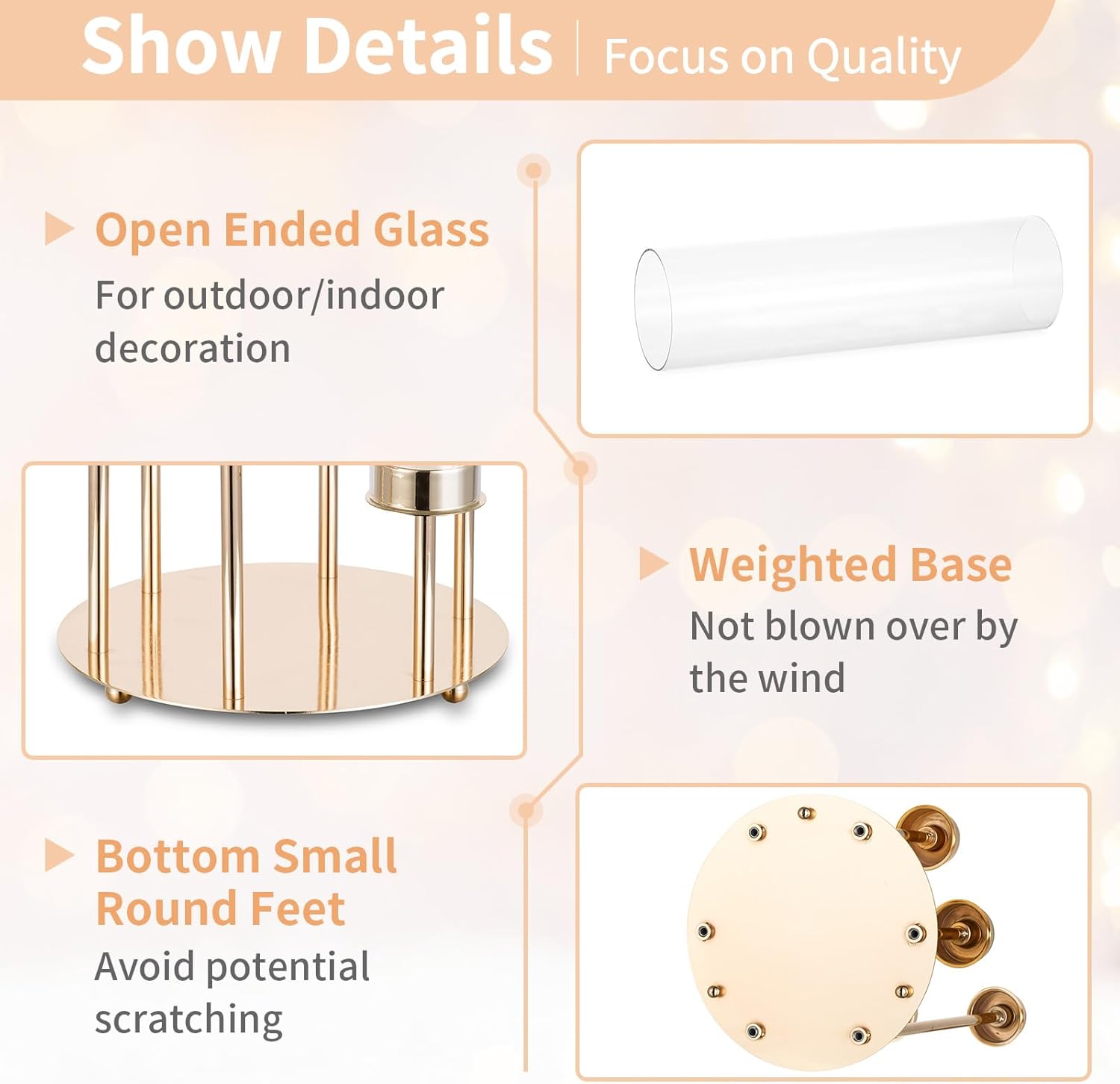 Nuptio Portacandele Uragano Oro 60cm - 2 Pezzi - immagine 5