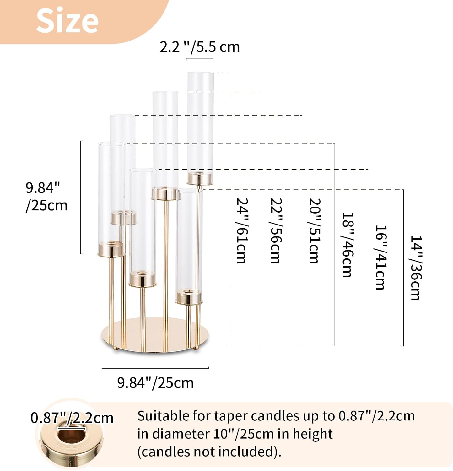 Nuptio Portacandele Uragano Oro 60cm - 2 Pezzi - immagine 6