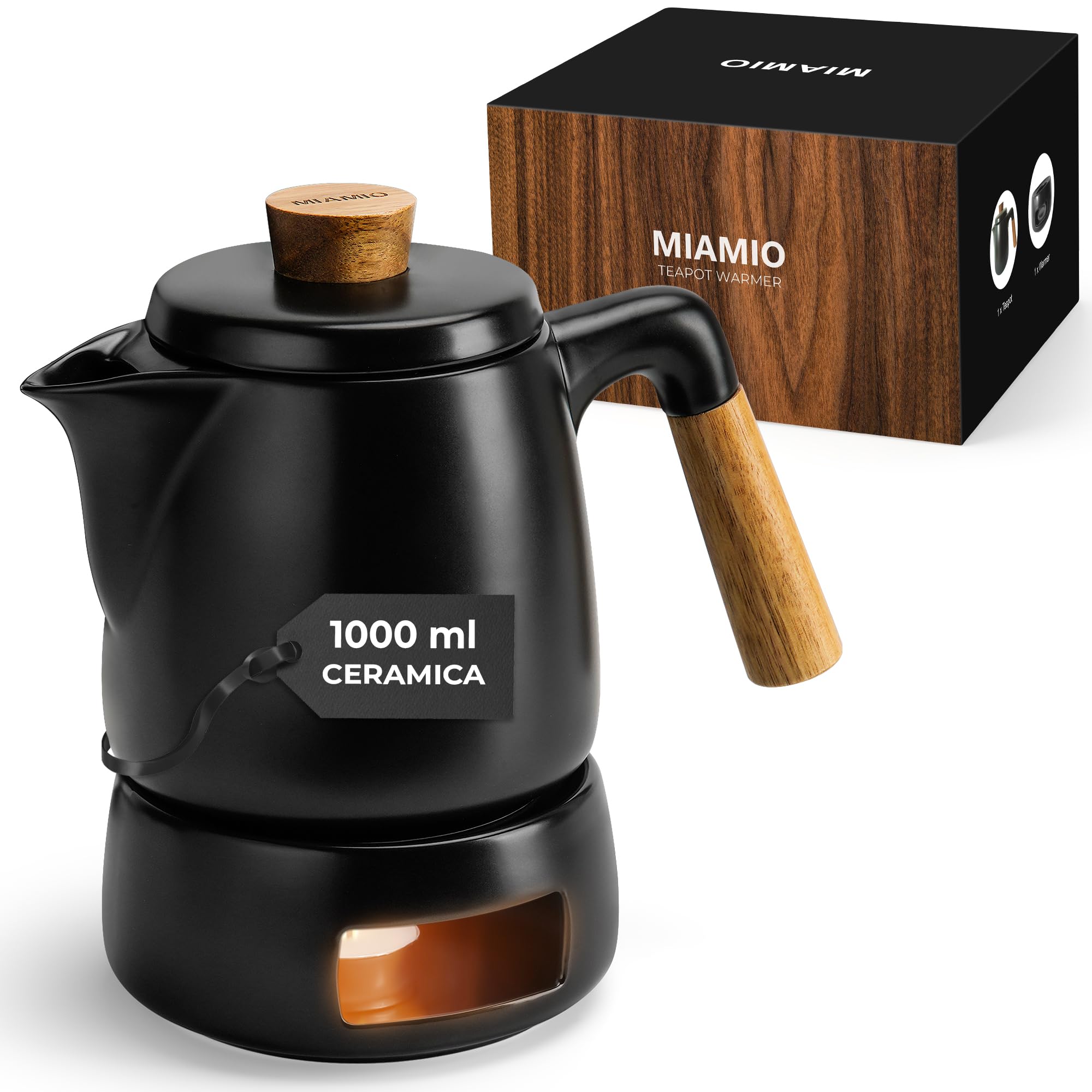 Miamio - Set Teiera con Scaldavivande 1L, Nero