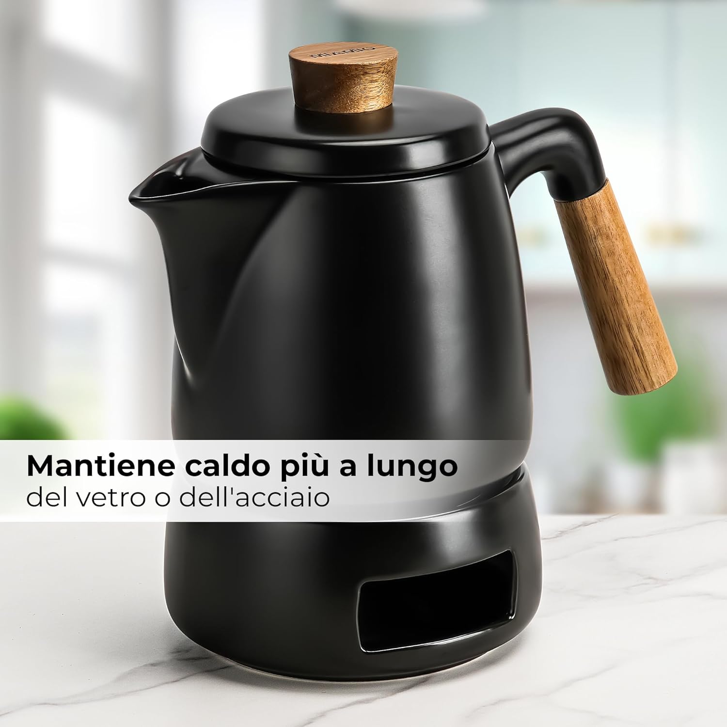 Miamio - Set Teiera con Scaldavivande 1L, Nero - immagine 3