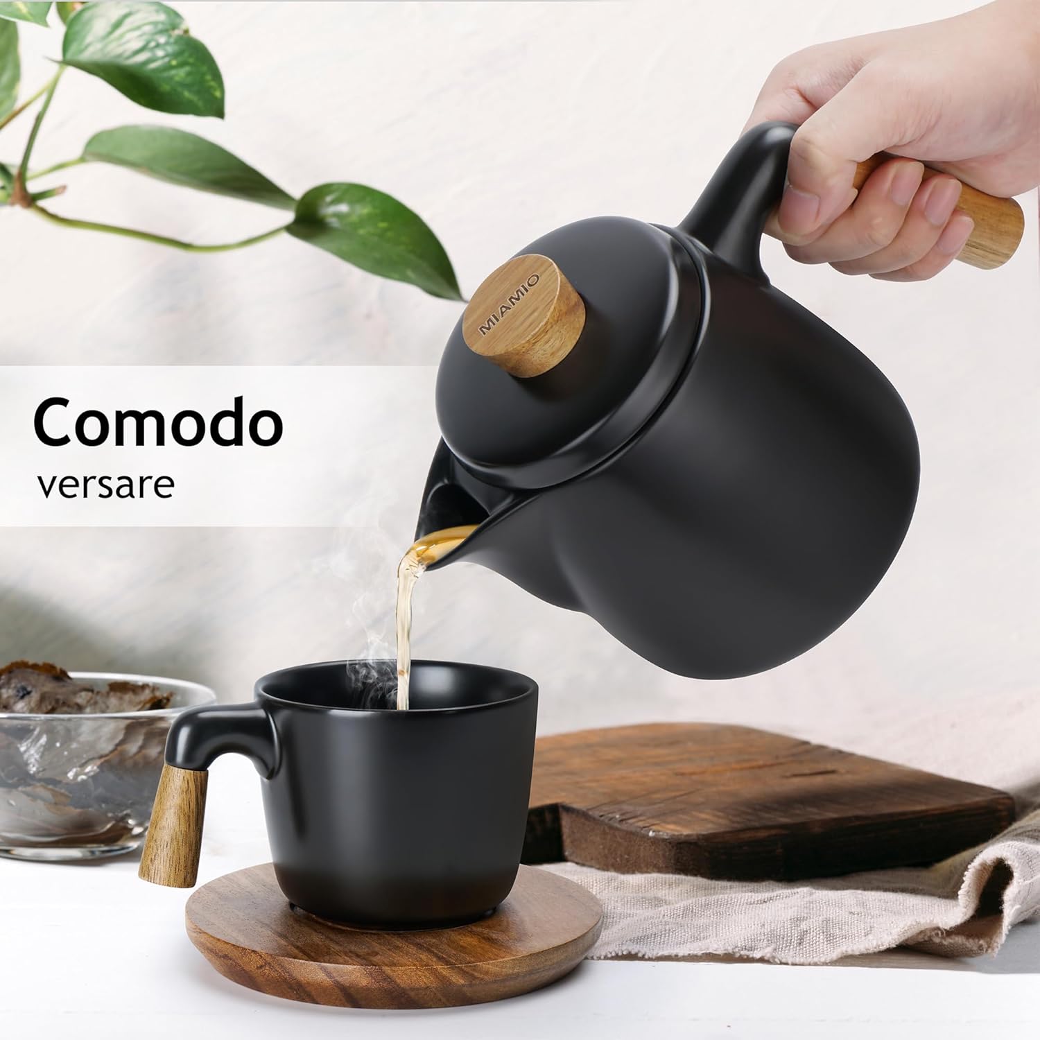 Miamio - Set Teiera con Scaldavivande 1L, Nero - immagine 5