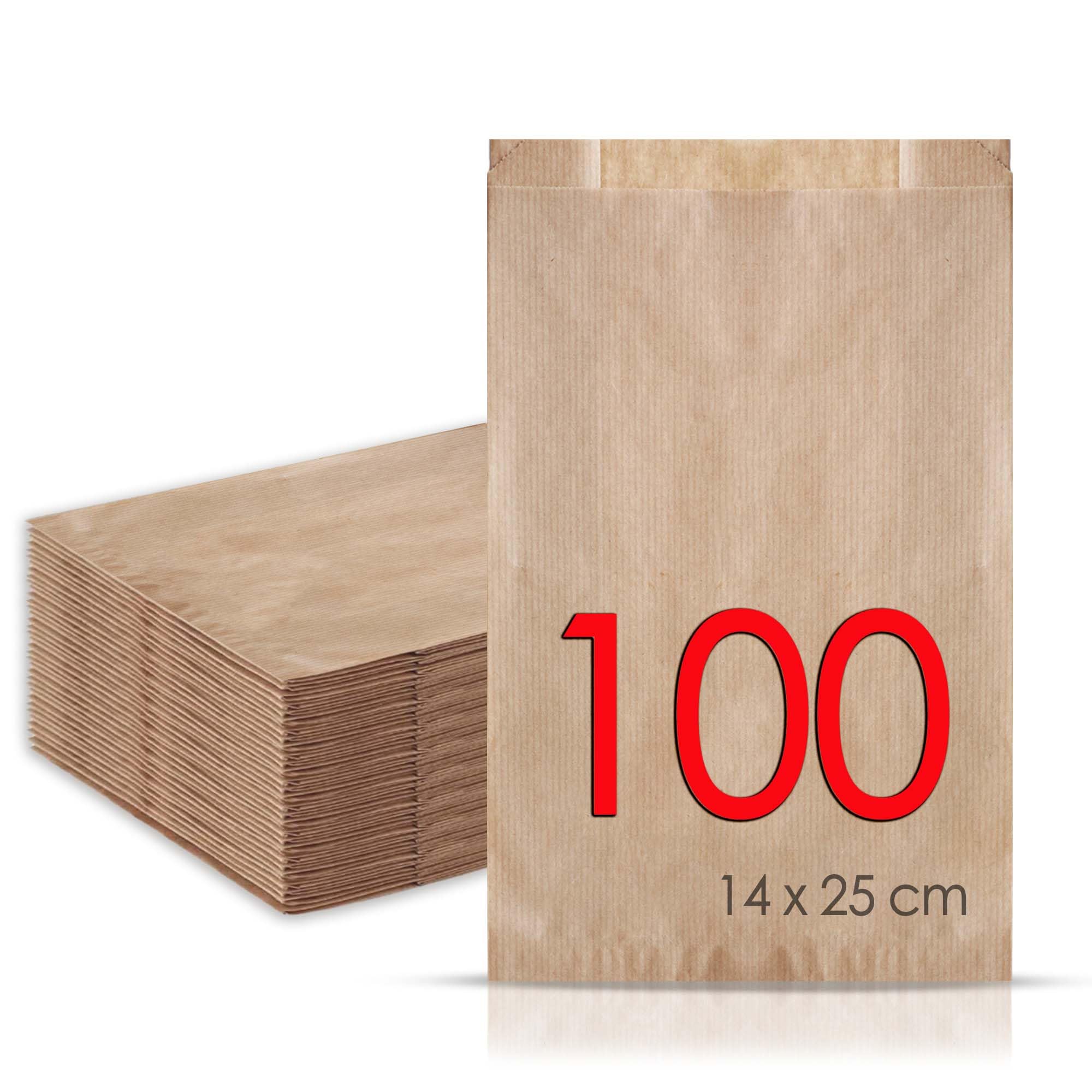 100 Sacchetti di Carta Kraft 14+5x25 cm