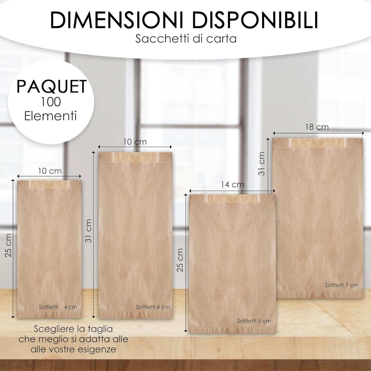 100 Sacchetti di Carta Kraft 14+5x25 cm - immagine 2