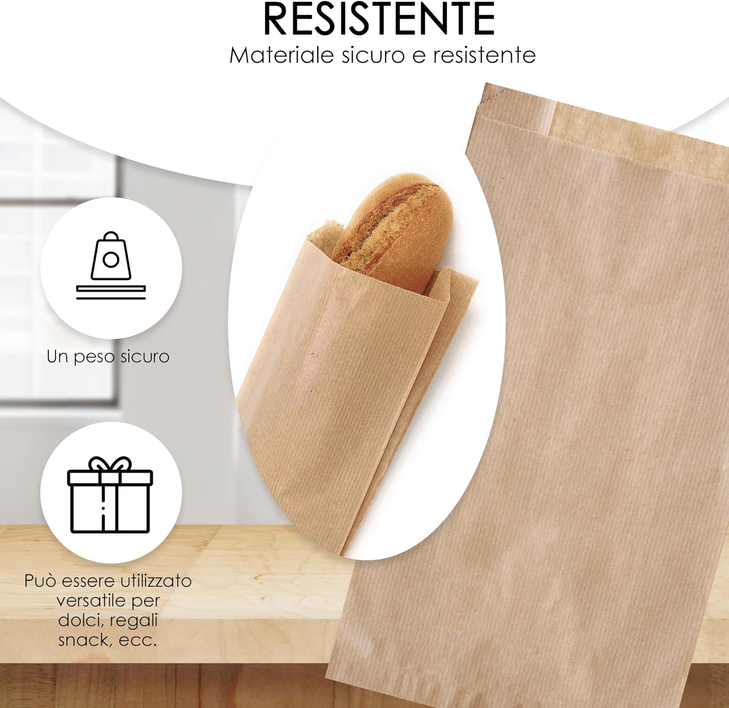 100 Sacchetti di Carta Kraft 14+5x25 cm - immagine 4