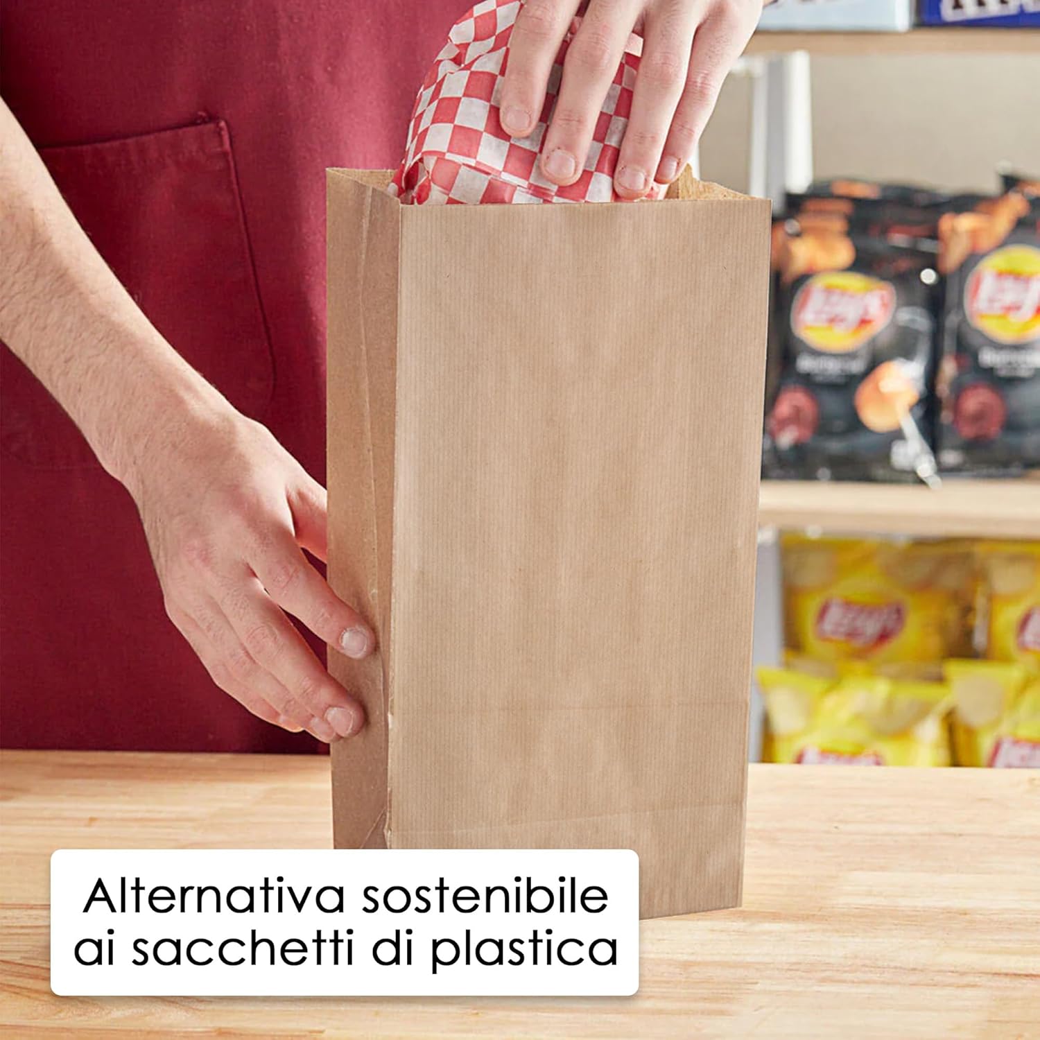 100 Sacchetti di Carta Kraft 14+5x25 cm - immagine 6