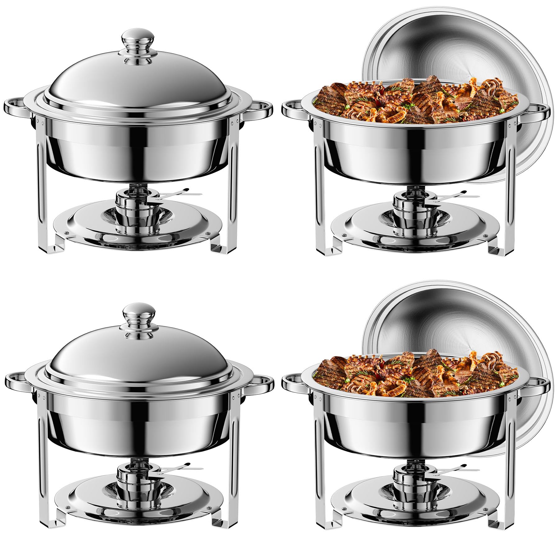Set 4 Pezzi Chafing Dish Rotondo in Acciaio Inox 6L