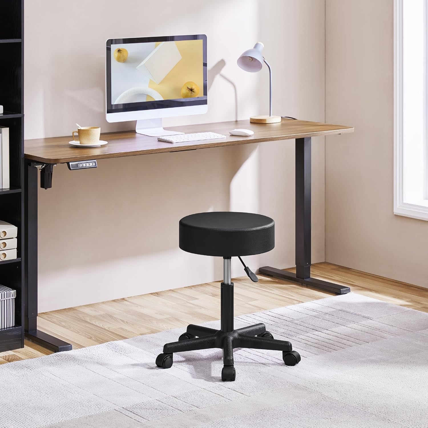 Yaheetech Sgabello con Ruote e Cuscino Spesso, Nero - immagine 2