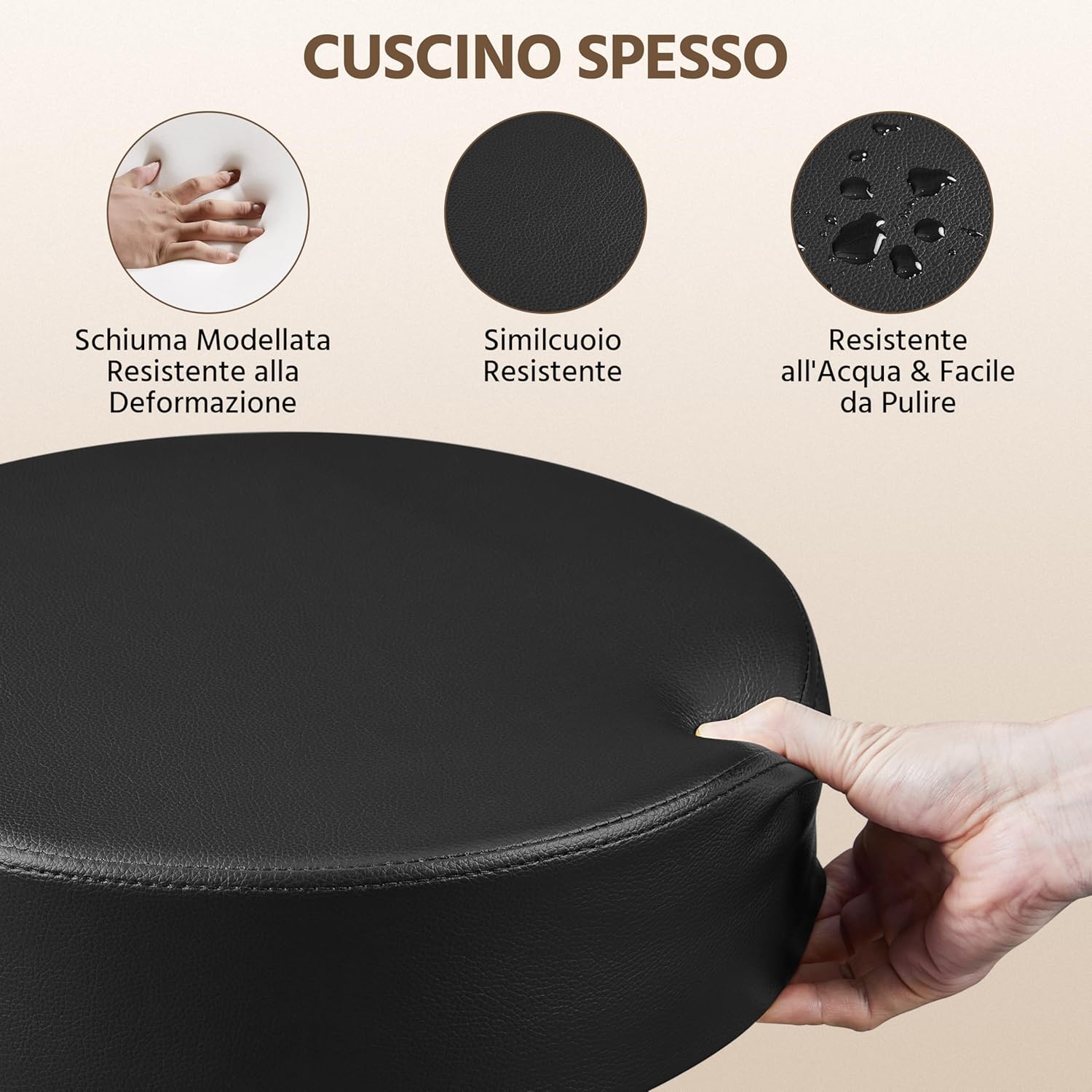 Yaheetech Sgabello con Ruote e Cuscino Spesso, Nero - immagine 5