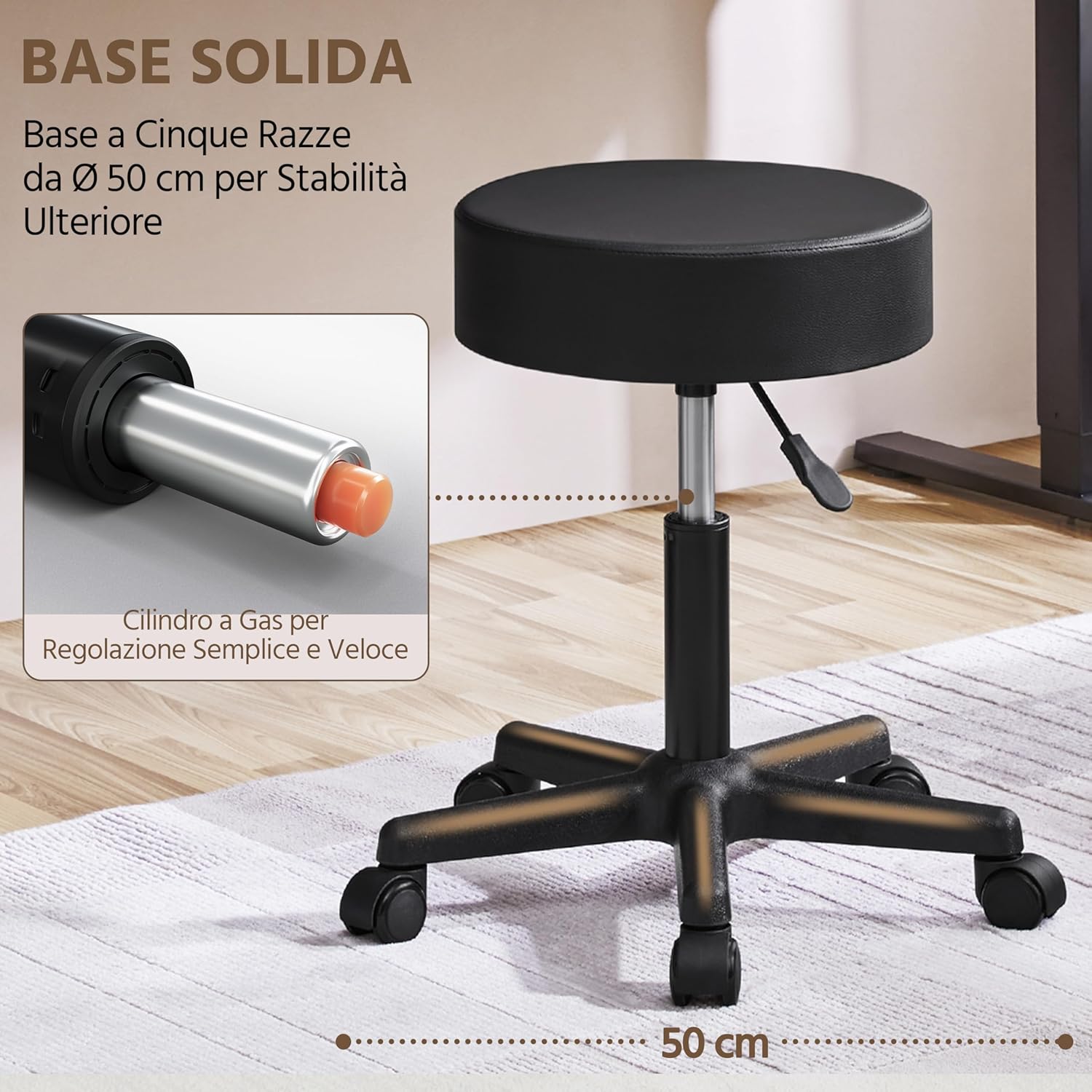 Yaheetech Sgabello con Ruote e Cuscino Spesso, Nero - immagine 6