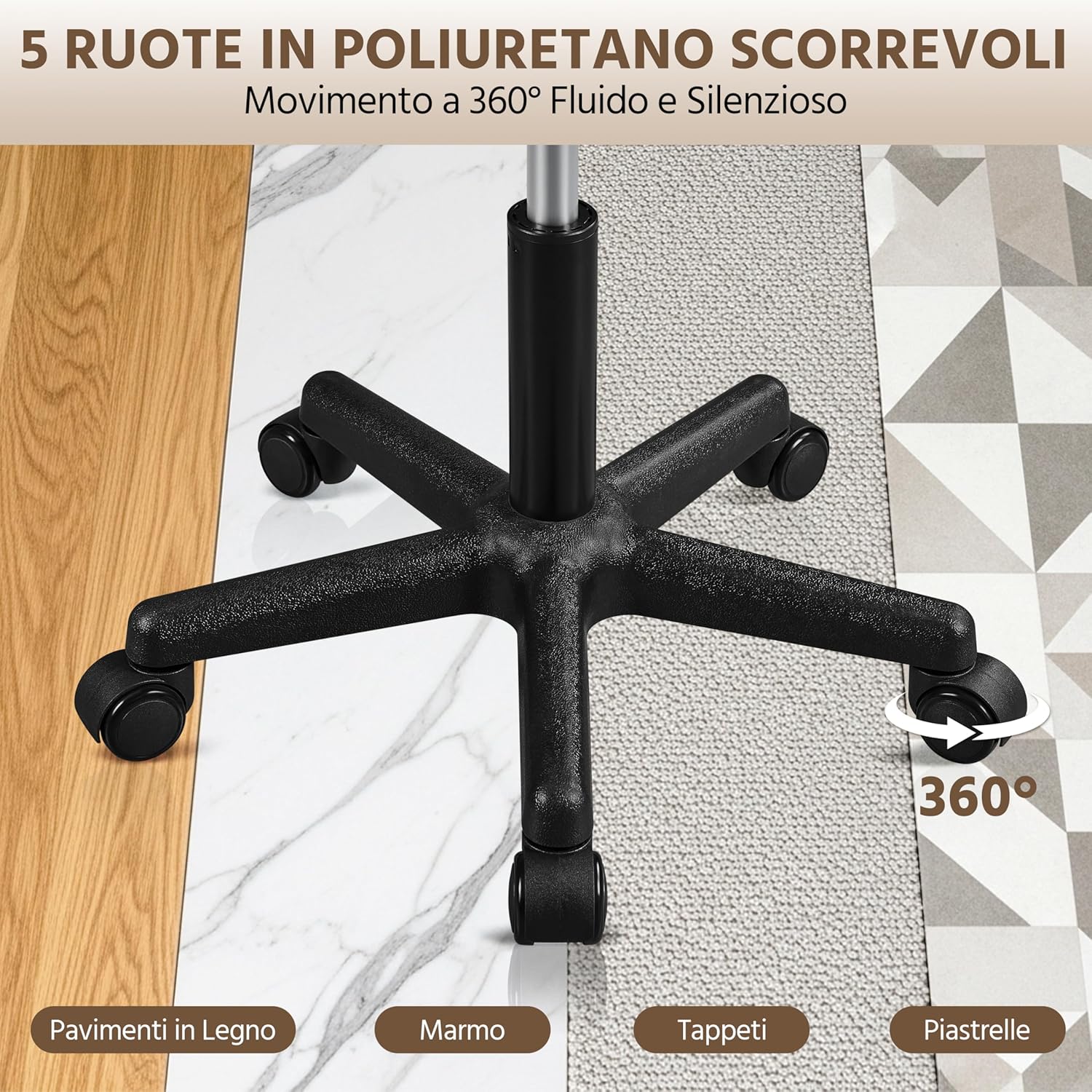 Yaheetech Sgabello con Ruote e Cuscino Spesso, Nero - immagine 7