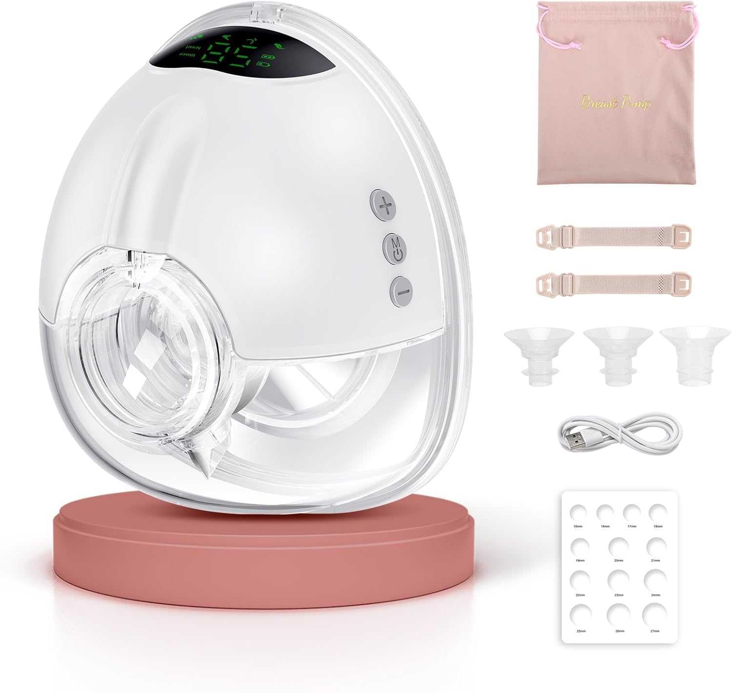 Lulia Pompa per latte materno, pompa per latte materno, doppio latte elettrico, forte aspirazione, 8 modalità e 12 livelli, senza BPA, 4 misure di flangia e sacchetto per il latte (bianco – 1 pezzo)