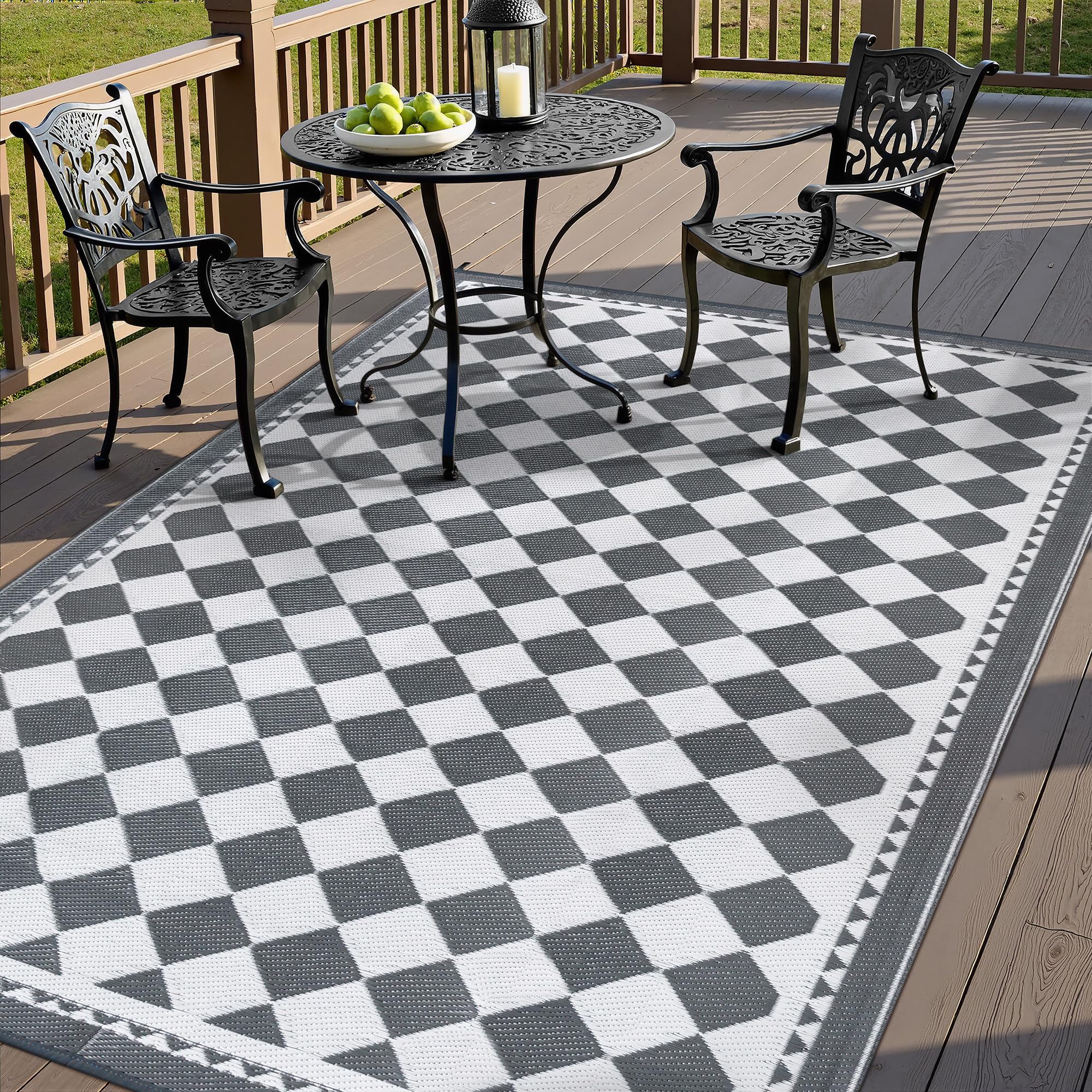 Tappeto da Esterno Reversibile Pieghevole 180x270 cm, Grigio