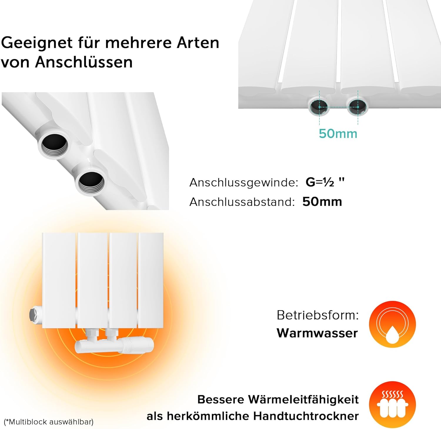 Doporro Radiatore Verticale da Bagno 160x61cm, Bianco - immagine 5